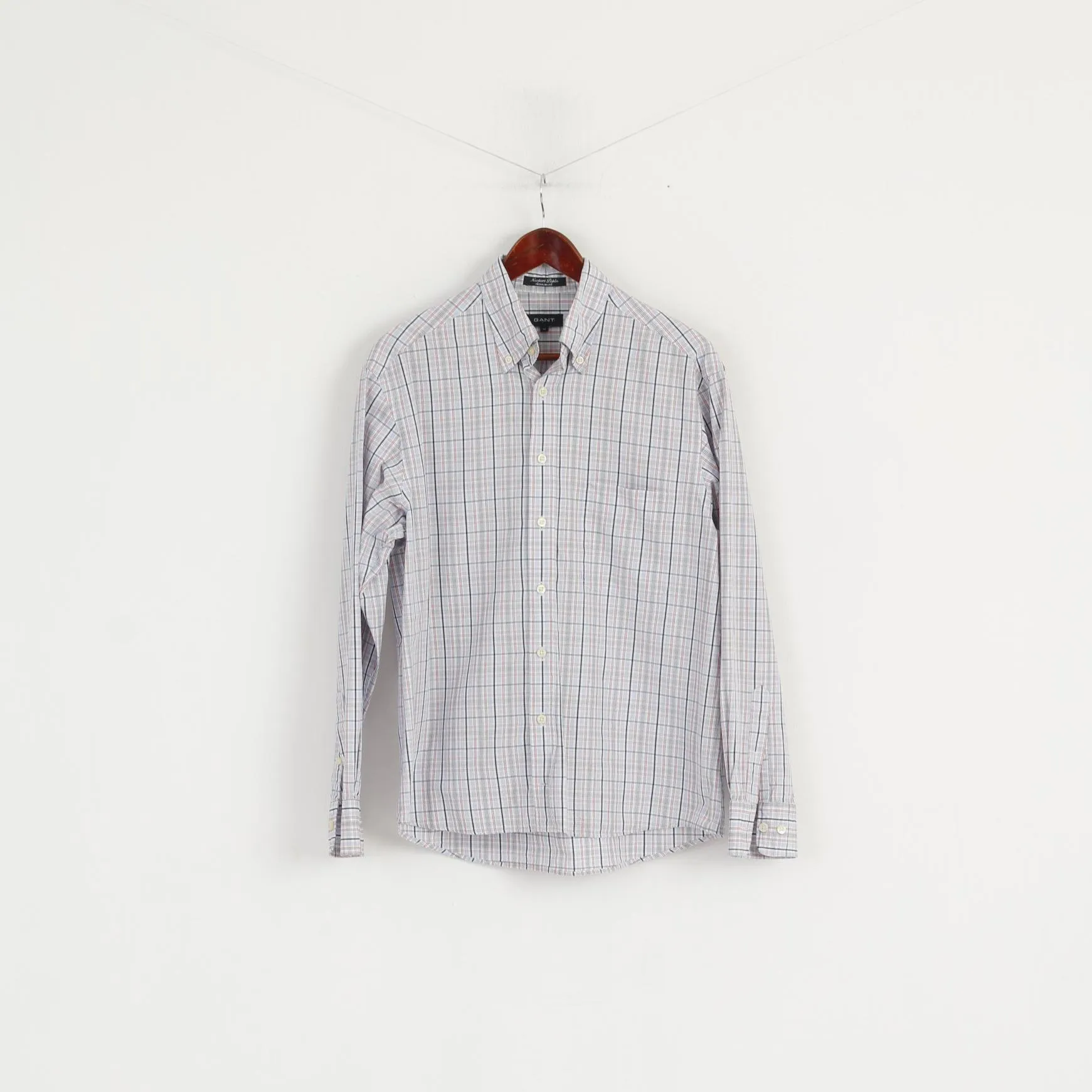 Gant Men M Casual Shirt White Check Newport Poplin Regular Fit Cotton Long Sleeve Top