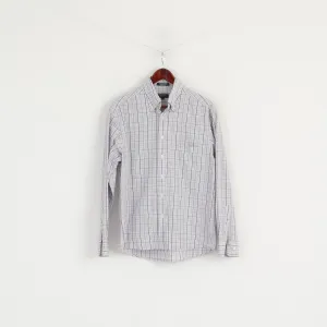 Gant Men M Casual Shirt White Check Newport Poplin Regular Fit Cotton Long Sleeve Top