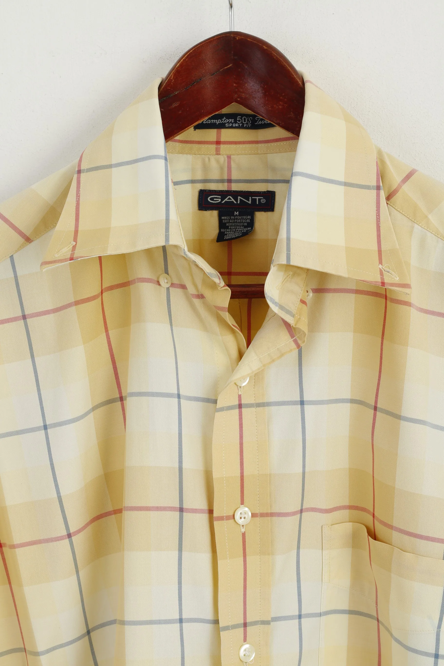 Gant Men M Casual Shirt Yellow Hampton '50 Twill Sport Fit Checkered Cotton Top
