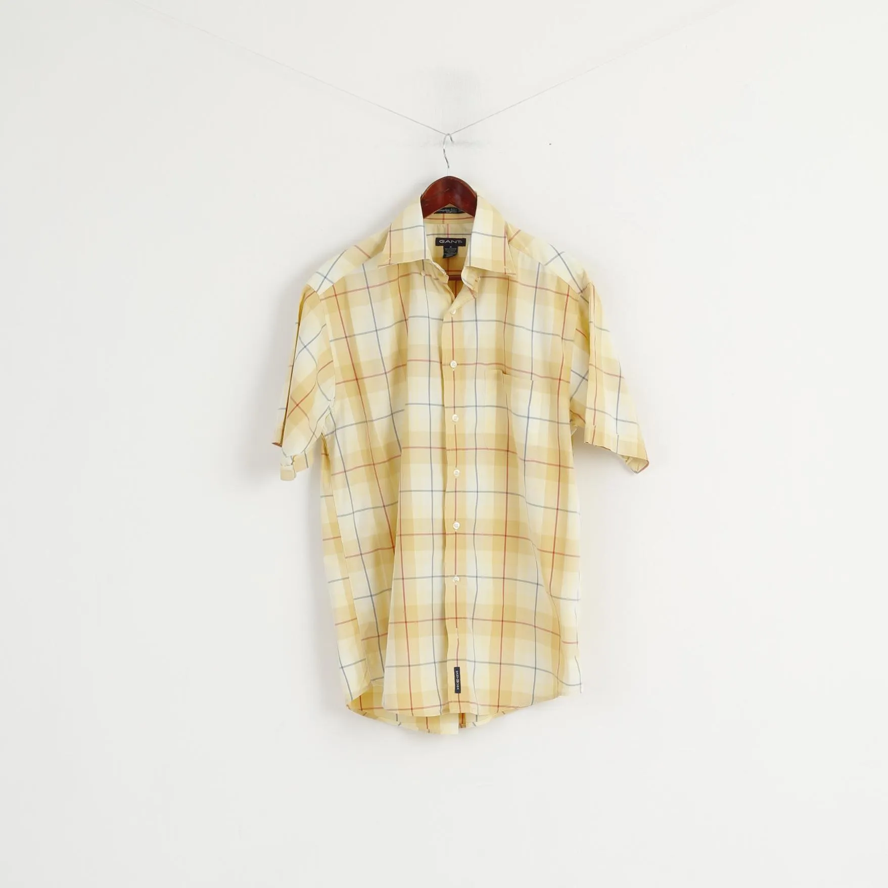 Gant Men M Casual Shirt Yellow Hampton '50 Twill Sport Fit Checkered Cotton Top