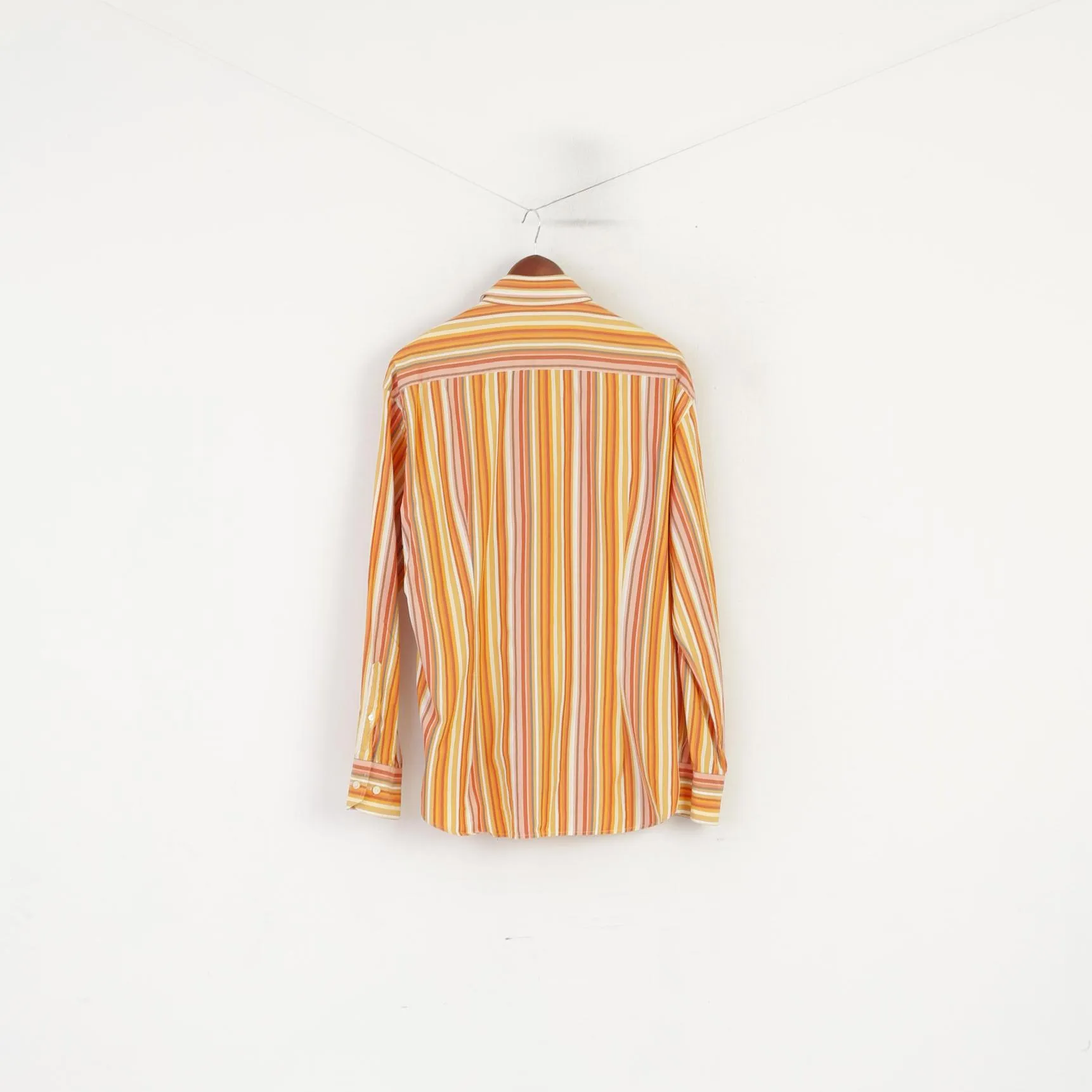 Gant Men XL Casual Shirt Orange Striped Cotton Two Ply Poplin Slim Fit Long Sleeve Top