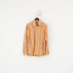 Gant Men XL Casual Shirt Orange Striped Cotton Two Ply Poplin Slim Fit Long Sleeve Top