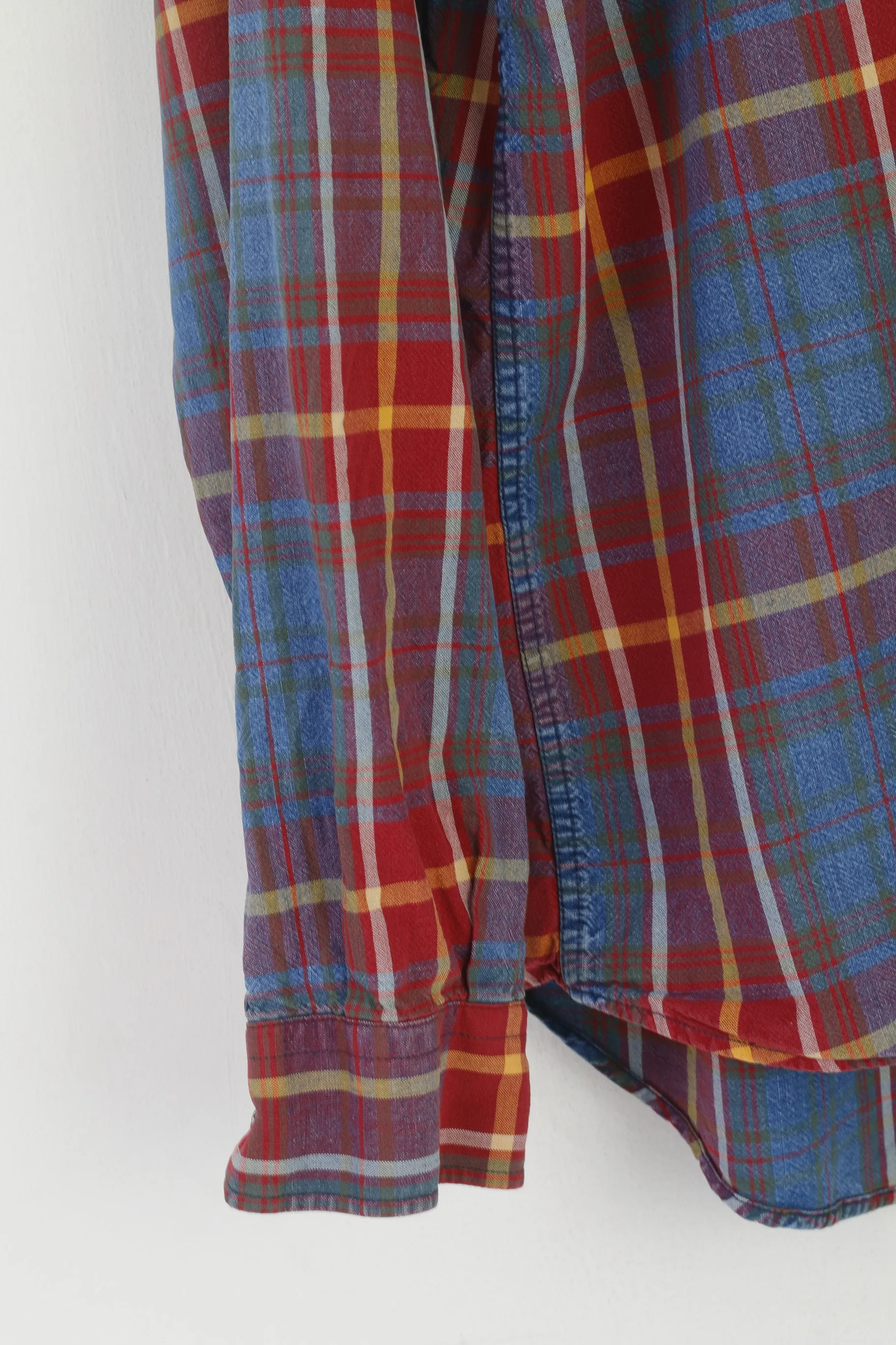 Gant Men XL Casual Shirt Red Faded Check Indigo Cotton Western Vintage Long Sleeve Top