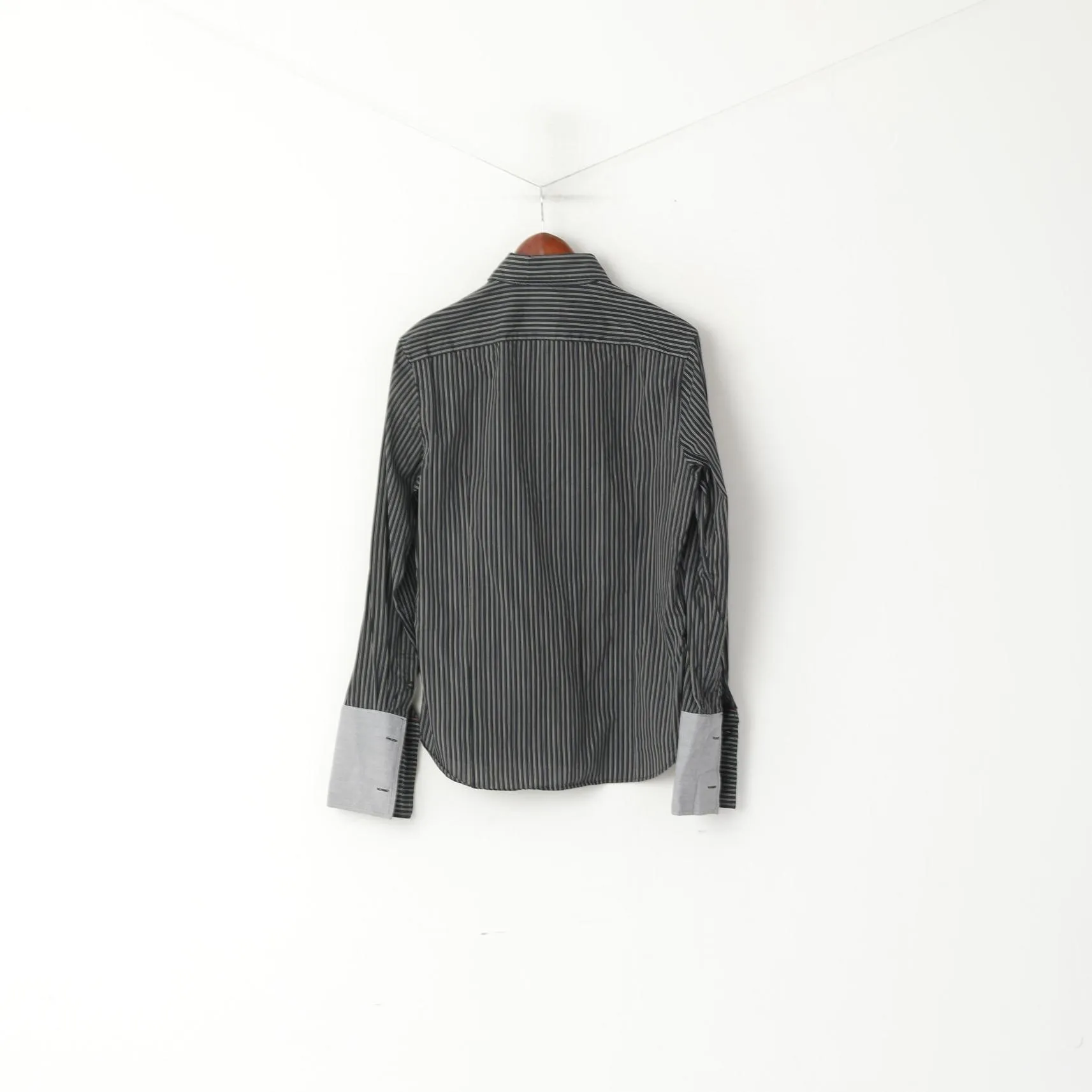 GAP Men S Formal Shirt Black Cotton Striped Cuff Long Sleeve Fitted Premium Top