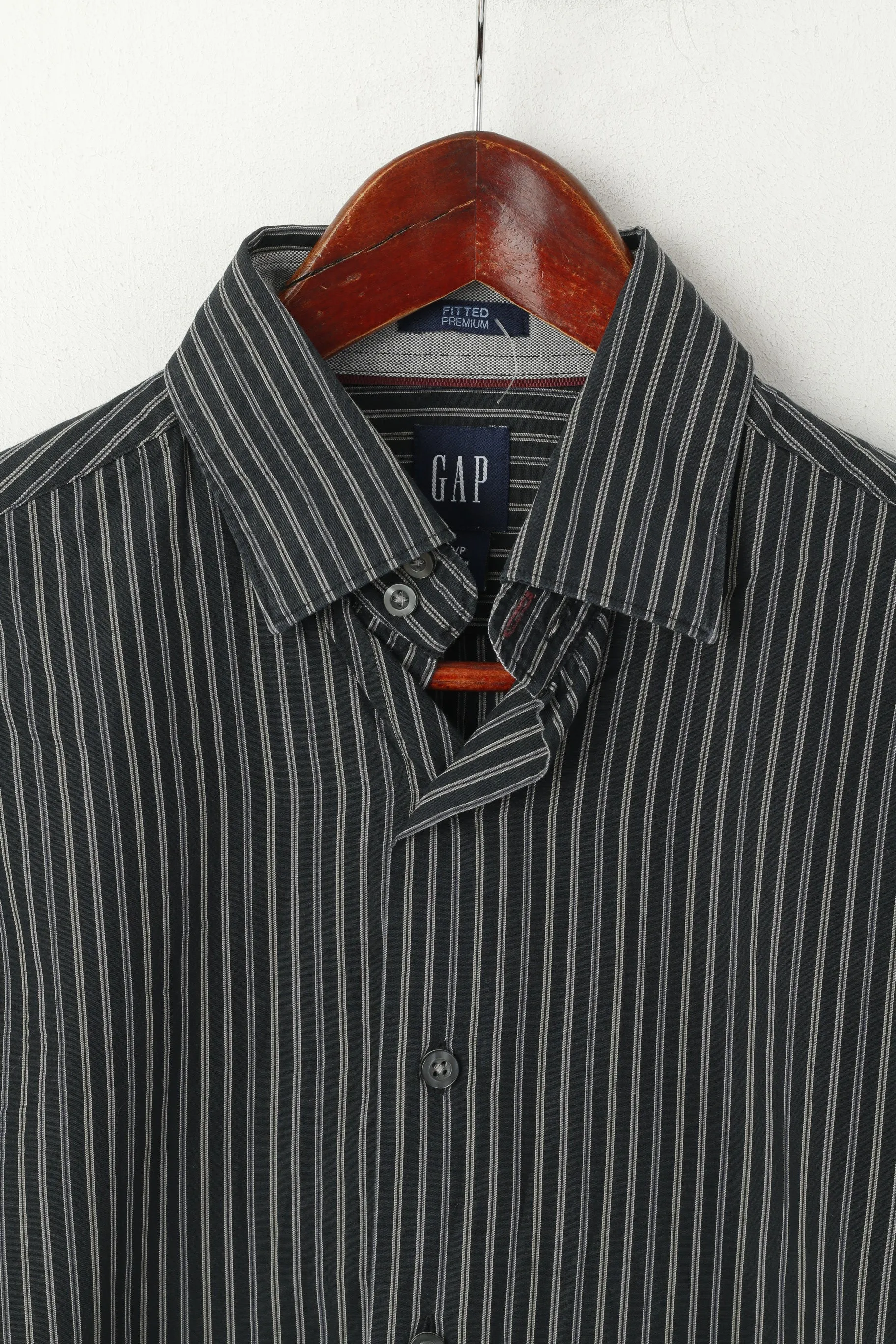 GAP Men S Formal Shirt Black Cotton Striped Cuff Long Sleeve Fitted Premium Top