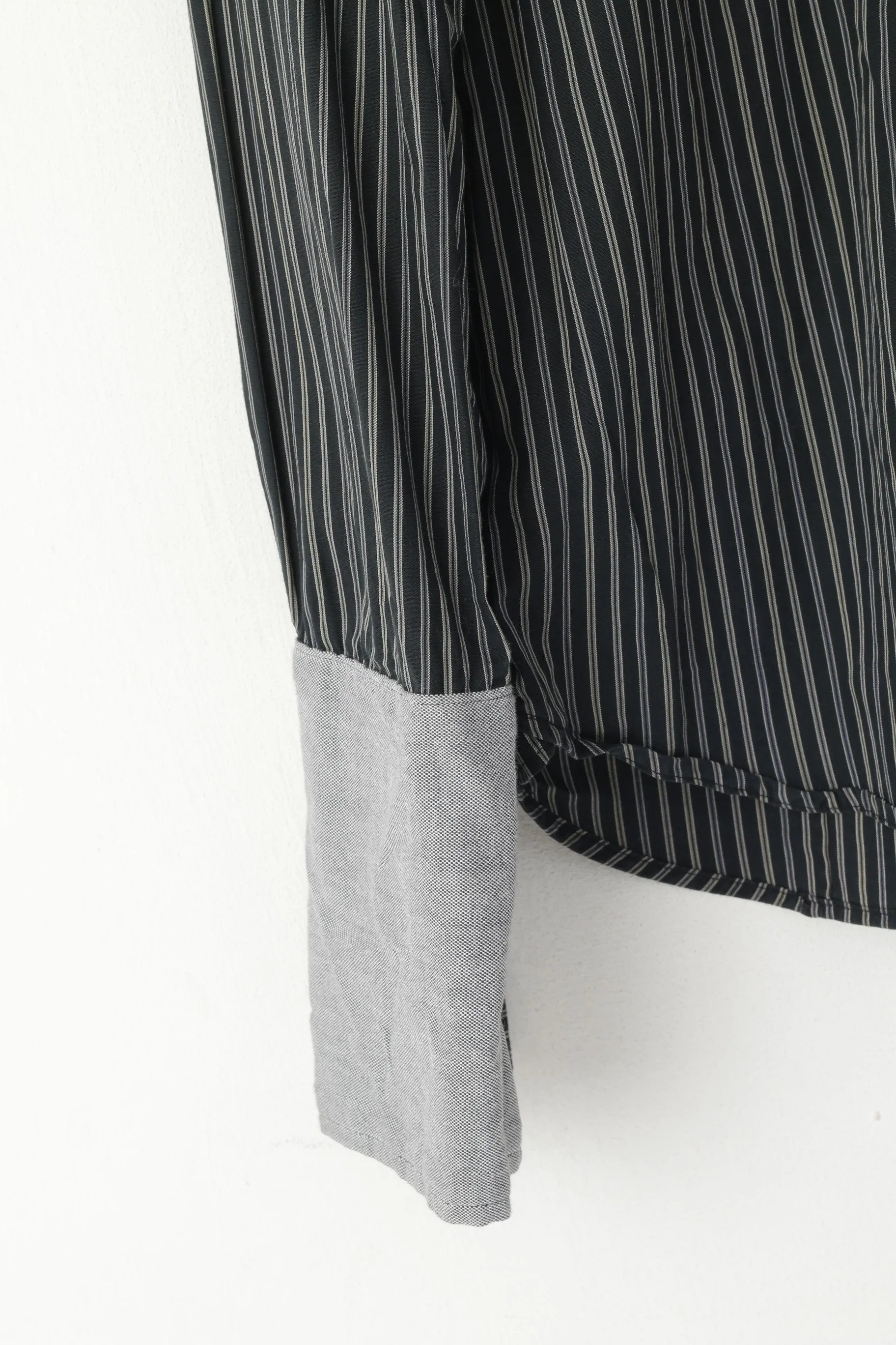 GAP Men S Formal Shirt Black Cotton Striped Cuff Long Sleeve Fitted Premium Top