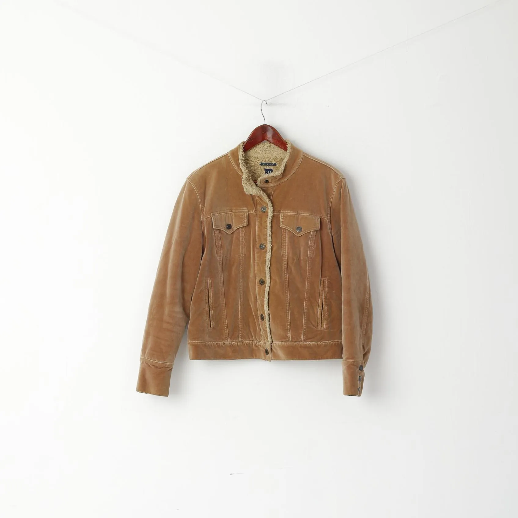 GAP Women L Jacket Brown Cotton Brown Boho Stretch Fit Snap Warm Top