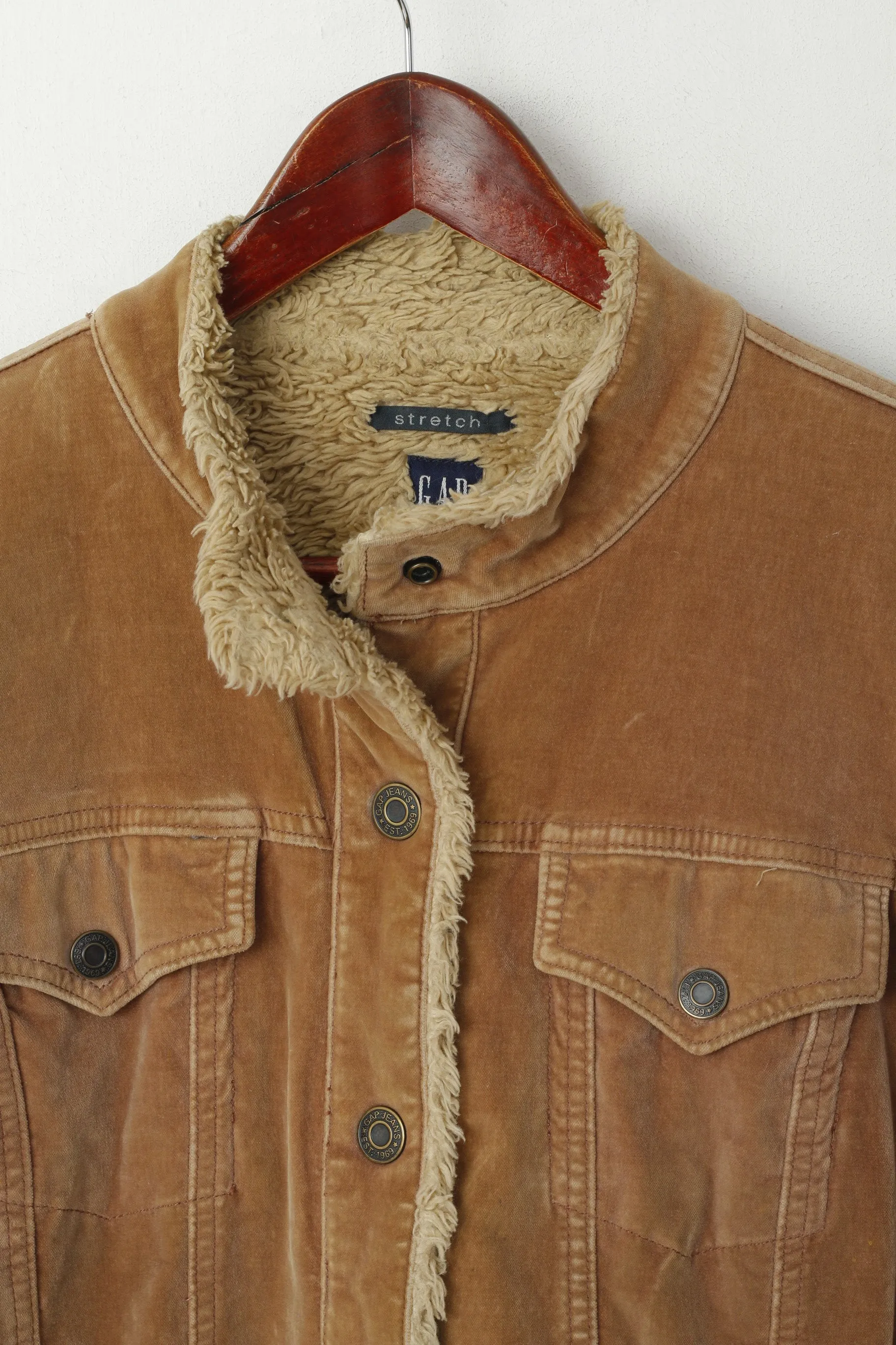 GAP Women L Jacket Brown Cotton Brown Boho Stretch Fit Snap Warm Top