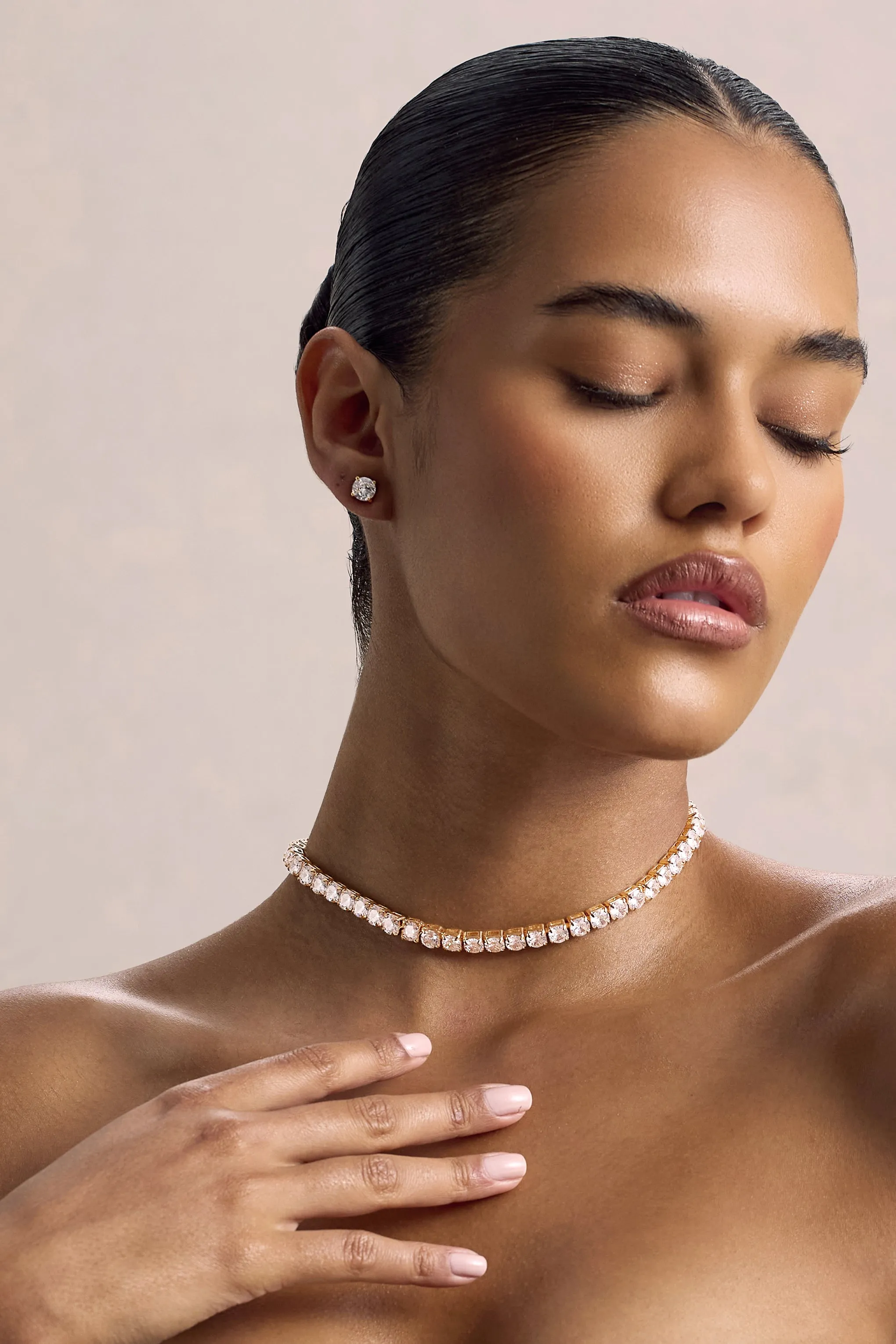 Gaze | Gold Diamante Necklace & Earrings Set Club L London