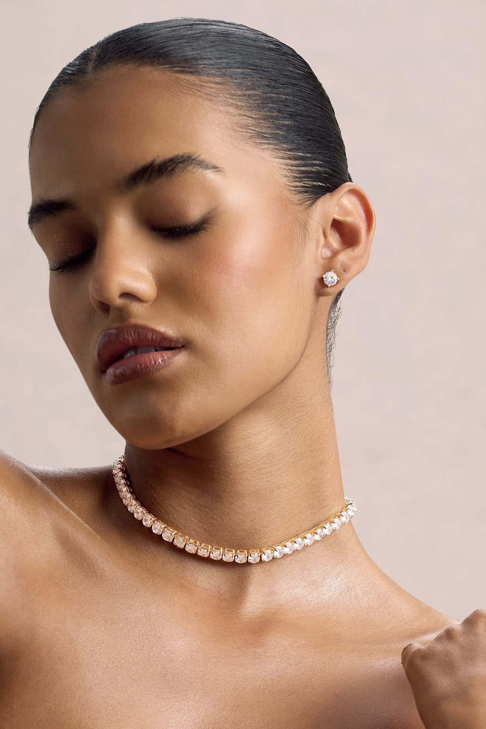 Gaze | Gold Diamante Necklace & Earrings Set Club L London