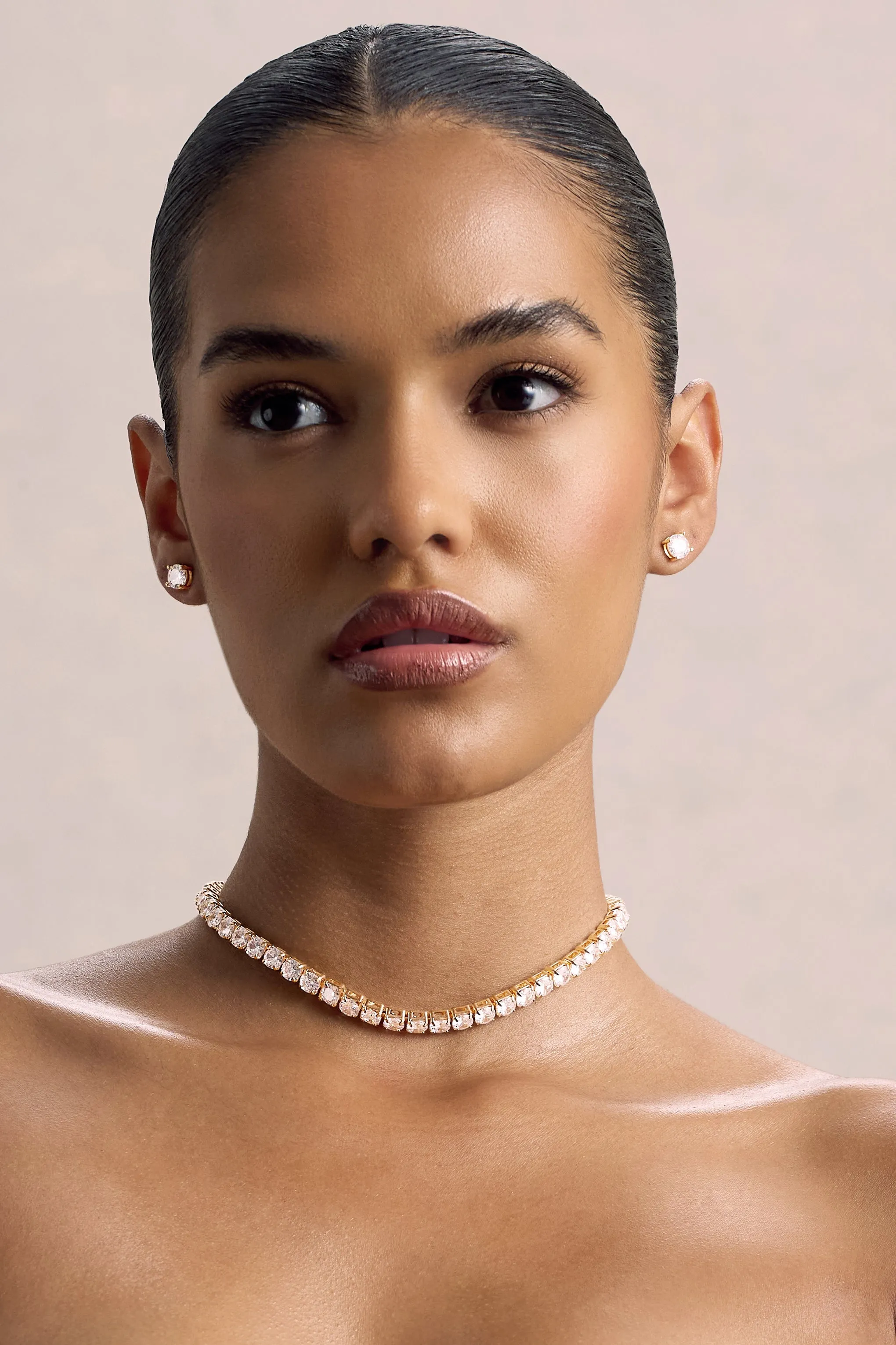 Gaze | Gold Diamante Necklace & Earrings Set Club L London
