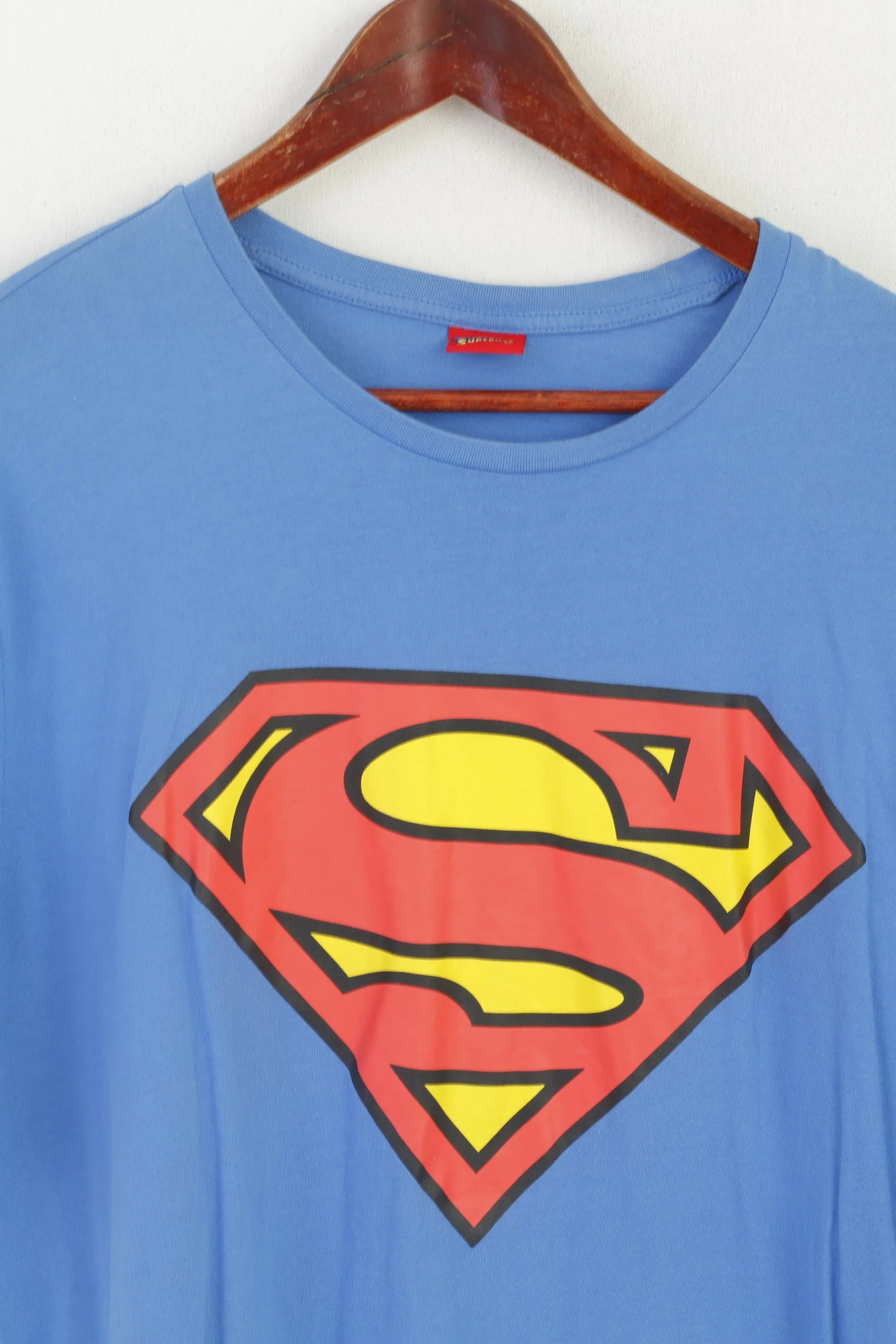 Geroge Men XL Shirt Blue Cotton Superman Graphic Casual Crew Neck Top