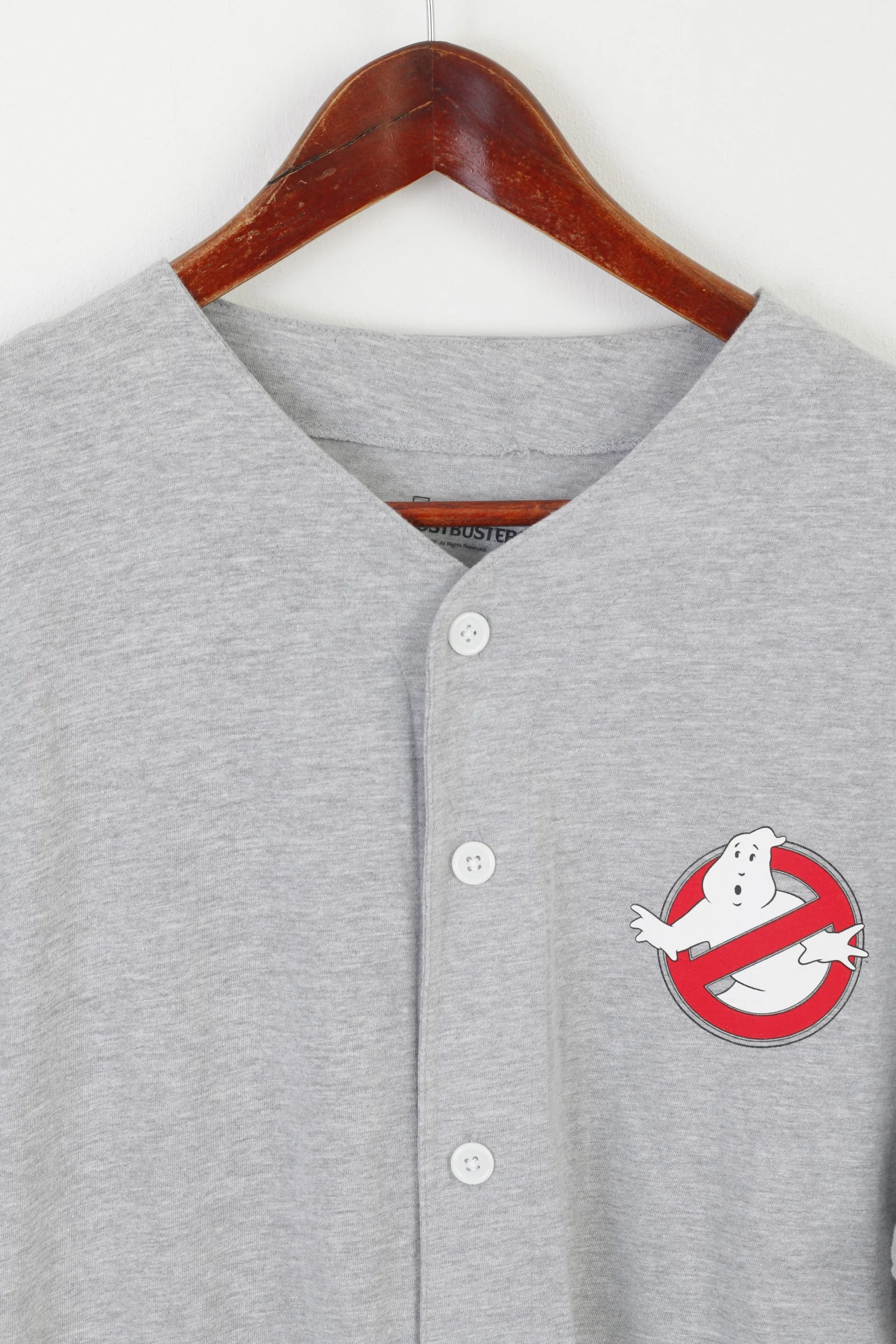 Ghostbuters Men M Shirt Gray Cotton Vintage Buttoned Graphic #84 Top