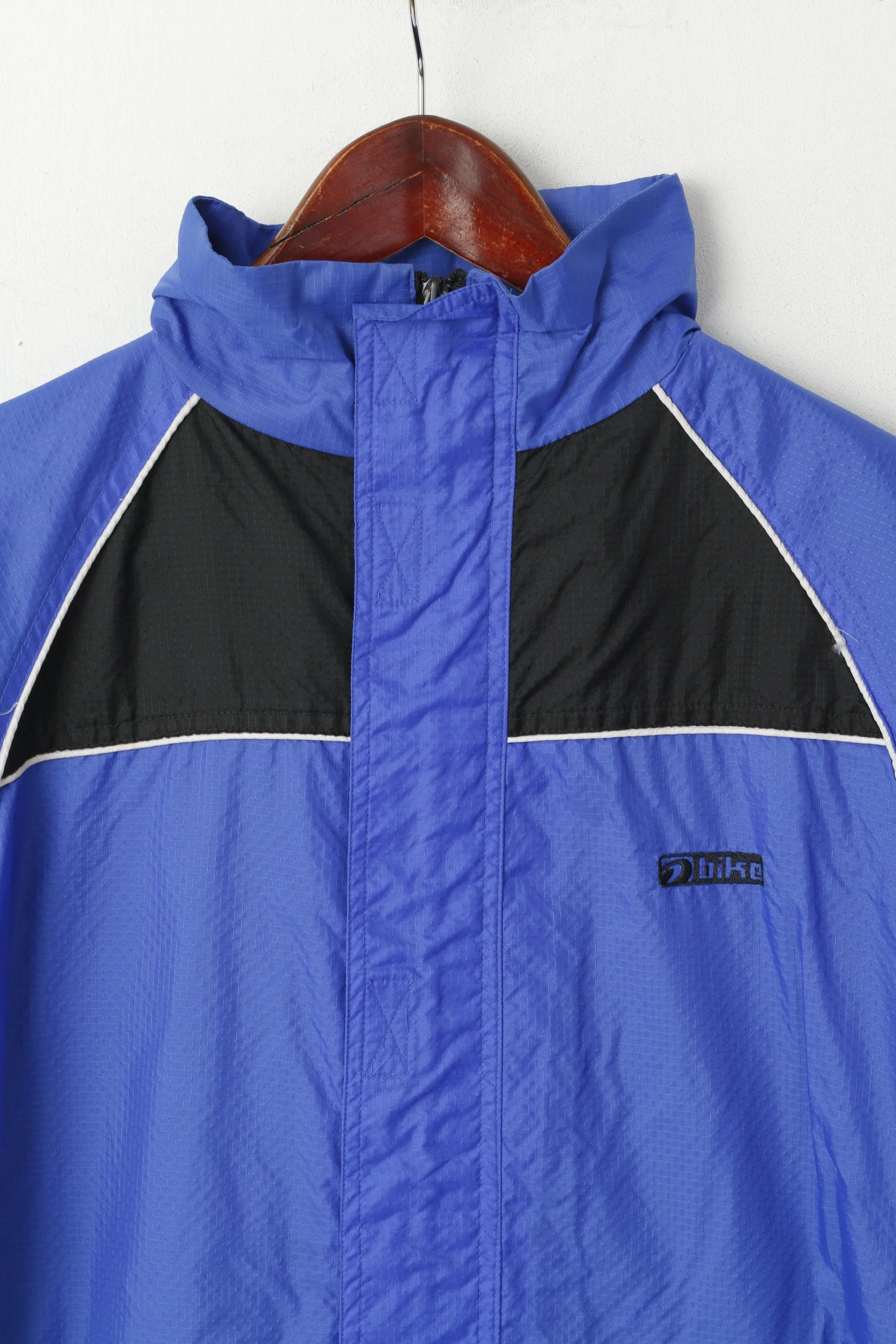 Giani Feroti Men M Cycling Jacket Blue Nylon Waterproof Lightweight Hooded Top