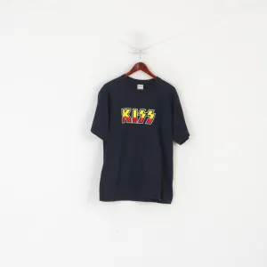 Gildan Men L Shirt Black Cotton KISS Music Band Graphic Crew Neck Top