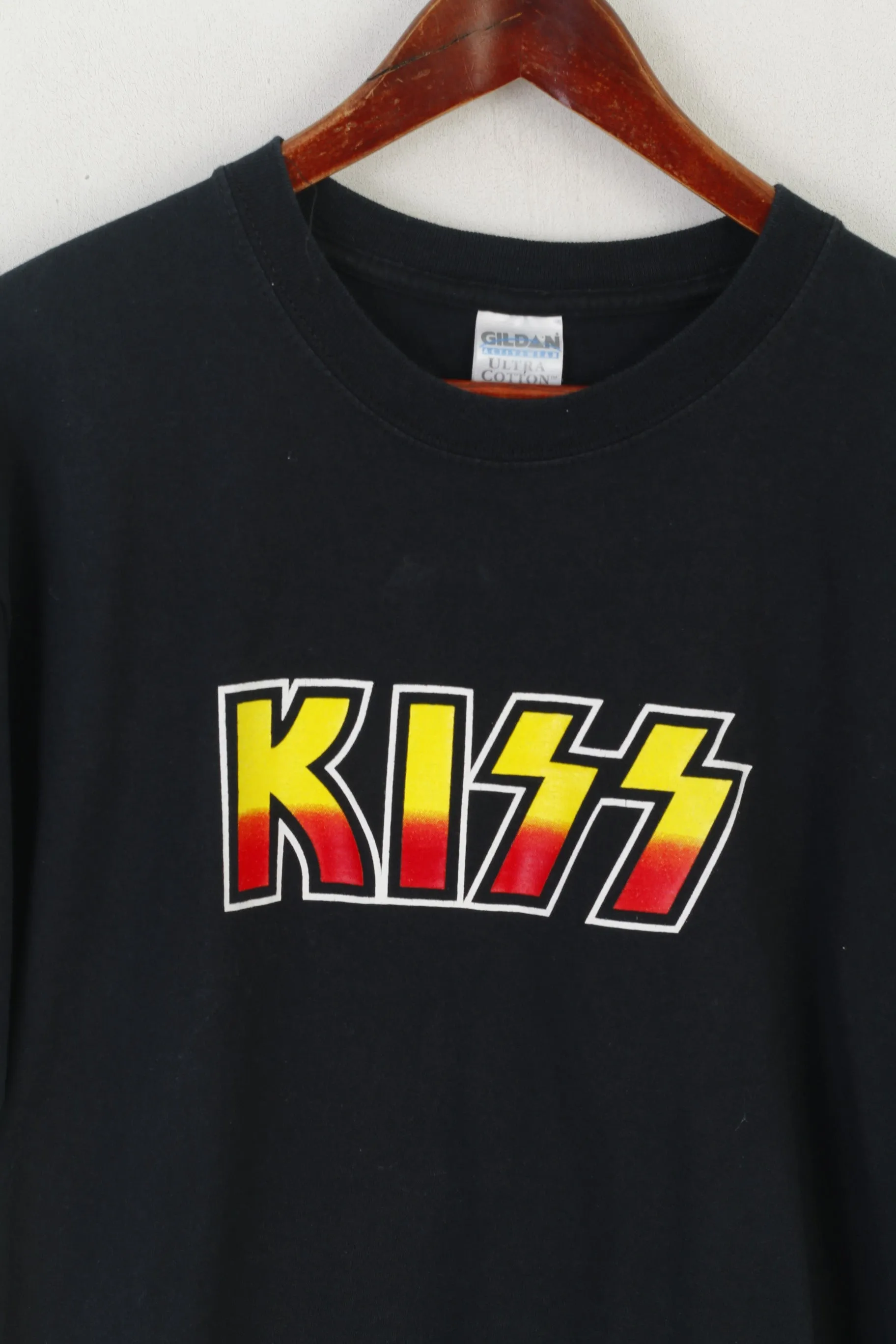 Gildan Men L Shirt Black Cotton KISS Music Band Graphic Crew Neck Top