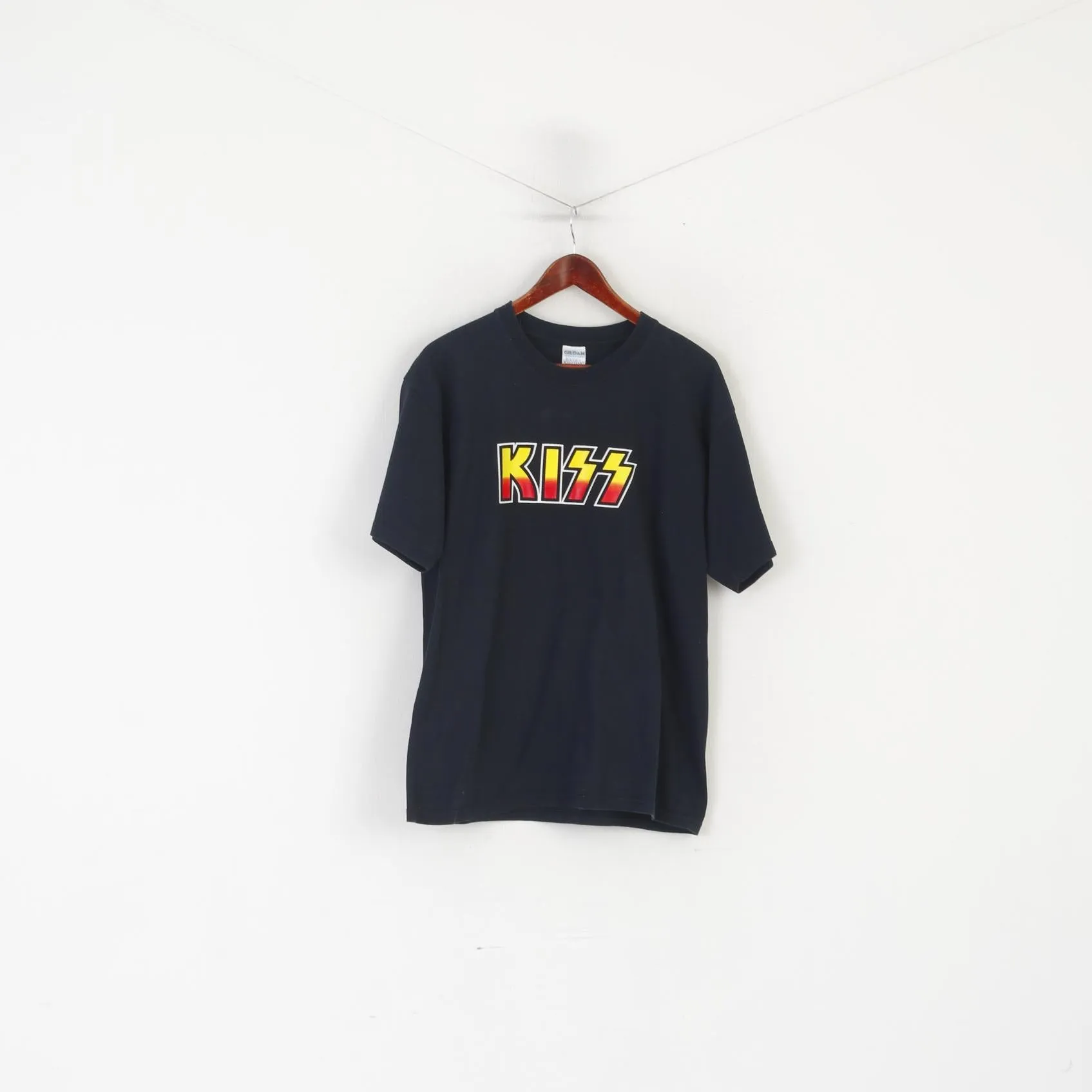 Gildan Men L Shirt Black Cotton KISS Music Band Graphic Crew Neck Top
