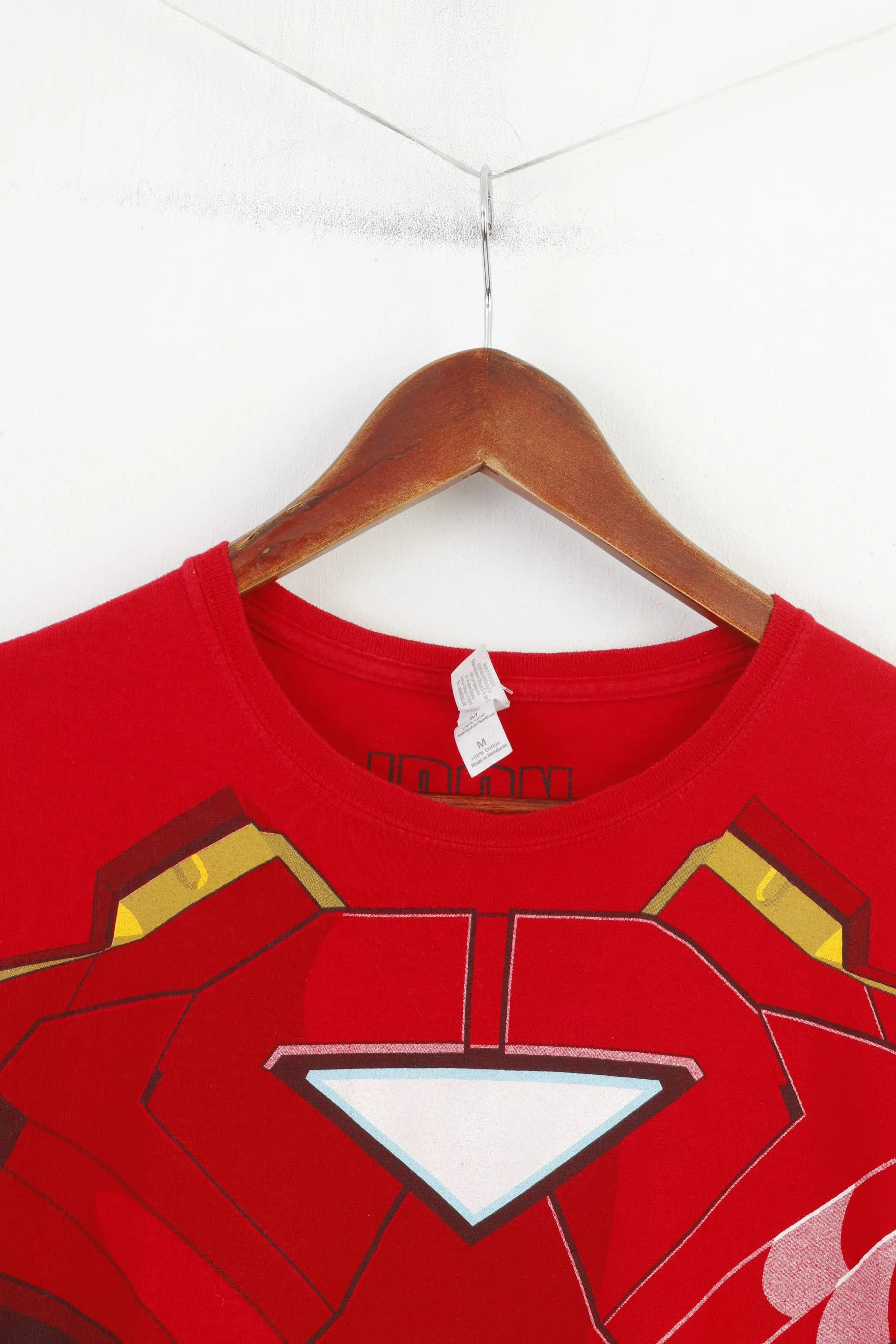 Gildan Men M T-Shirt Red Iron Man Graphic Cotton Crew Neck Marvel Top