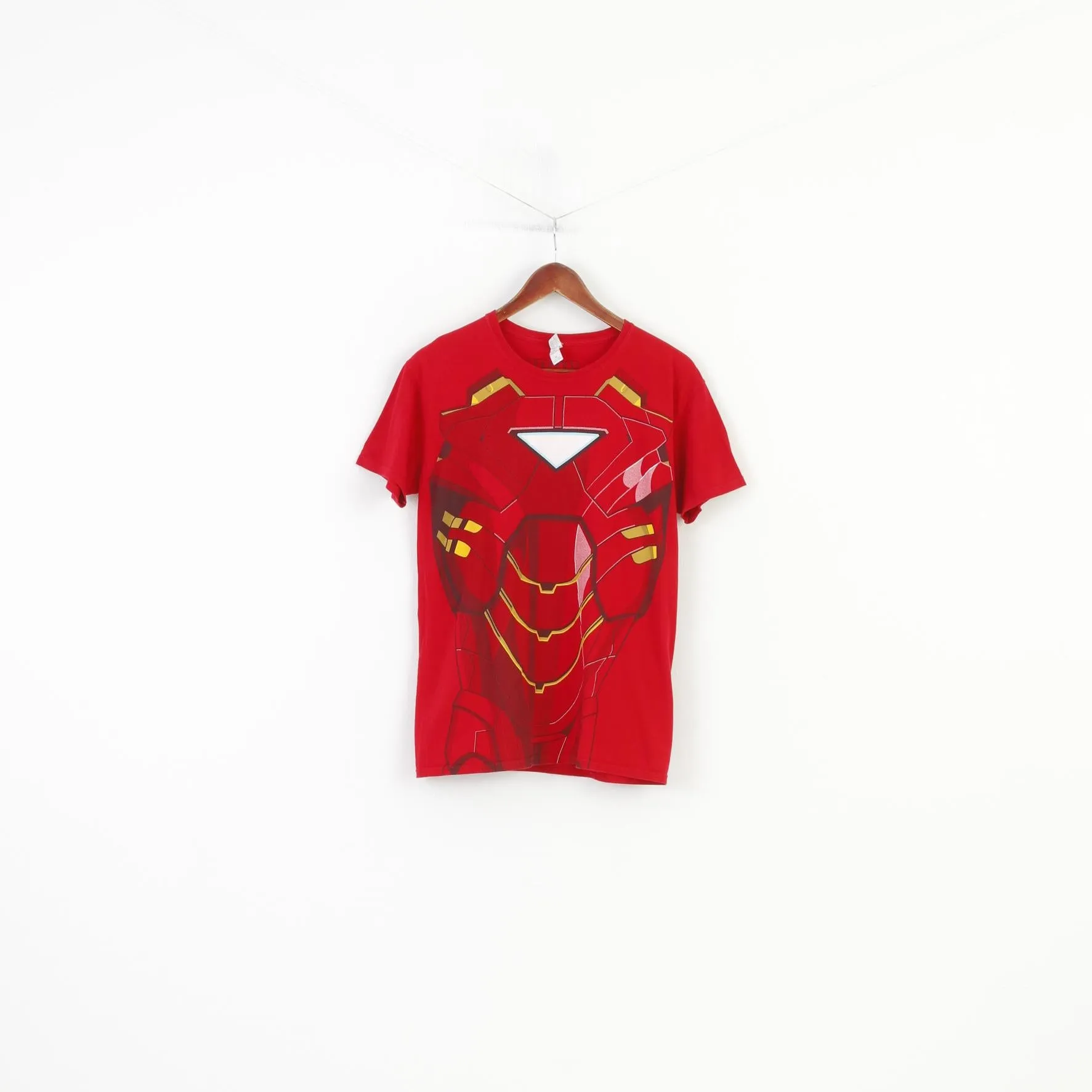 Gildan Men M T-Shirt Red Iron Man Graphic Cotton Crew Neck Marvel Top
