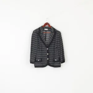 Giorgio Grati Women 52 XL Cardigan Black Striped Yacht Silver Buttons Italy Sweater