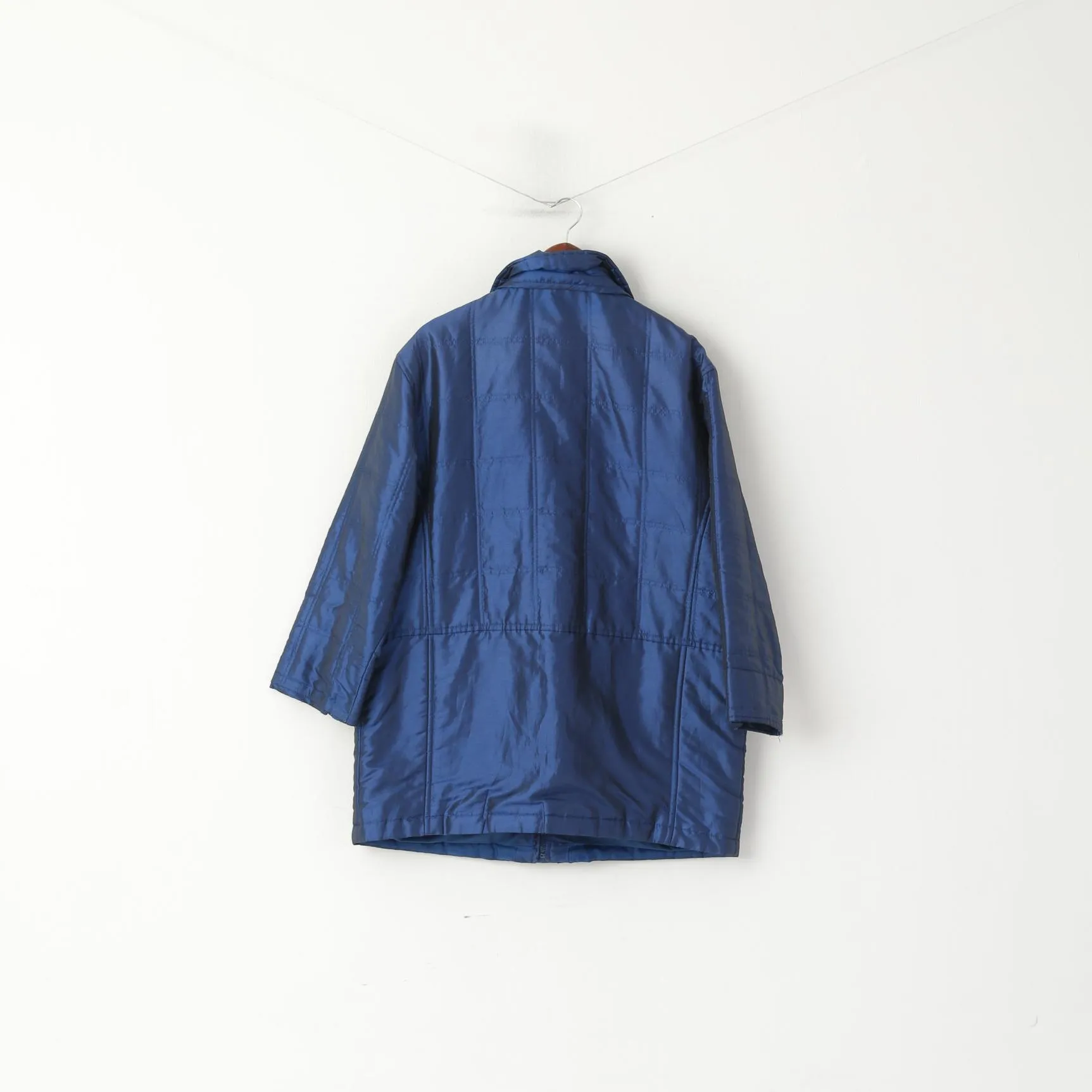 Gira Puccino Women 38 M Jacket Navy Shiny Vintage Oversize Quilted Full Zipper Retro Top