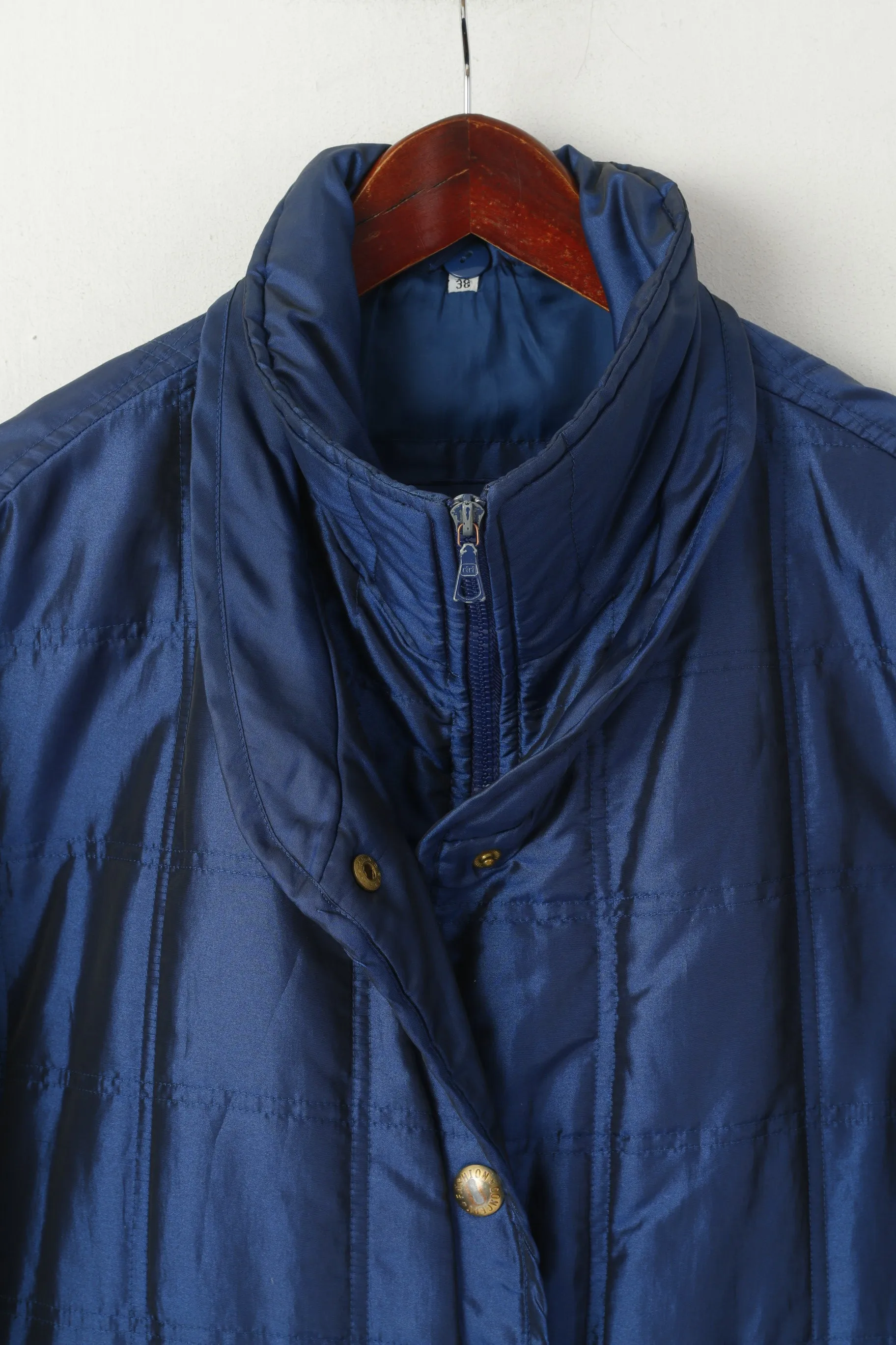 Gira Puccino Women 38 M Jacket Navy Shiny Vintage Oversize Quilted Full Zipper Retro Top