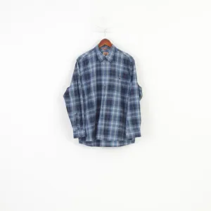 Globetrotter Men L 4142 Casual Shirt Checkered  Down Collar Blue Long Sleeve Cotton Top