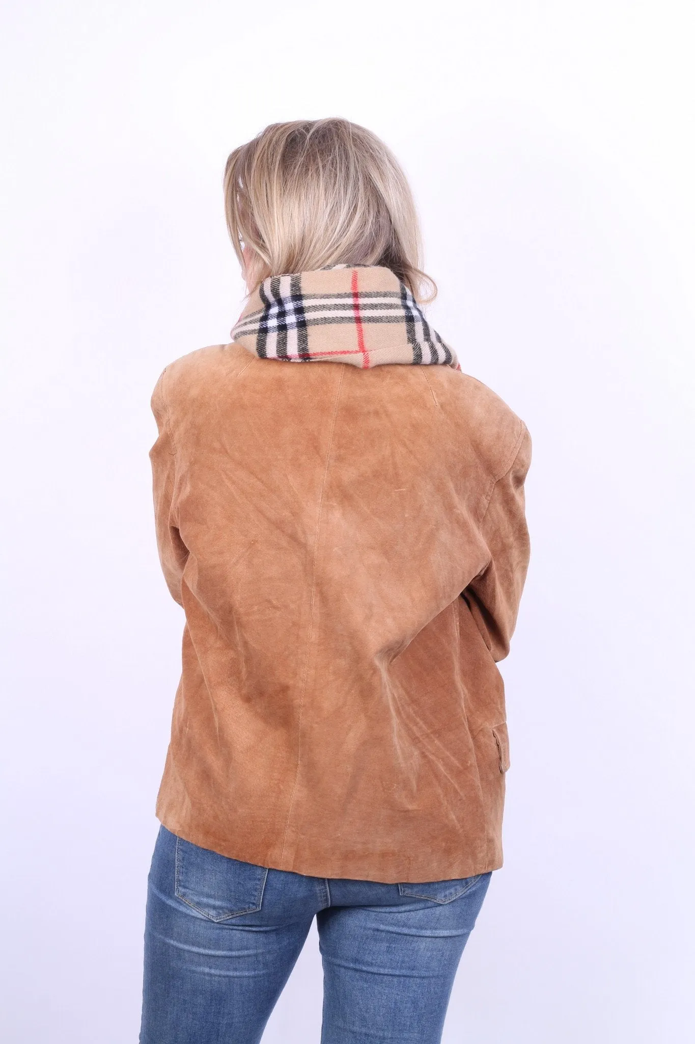 Good Time Women 38 M Leather Jacket Camel Vintage Suede Shoulder Pads Top