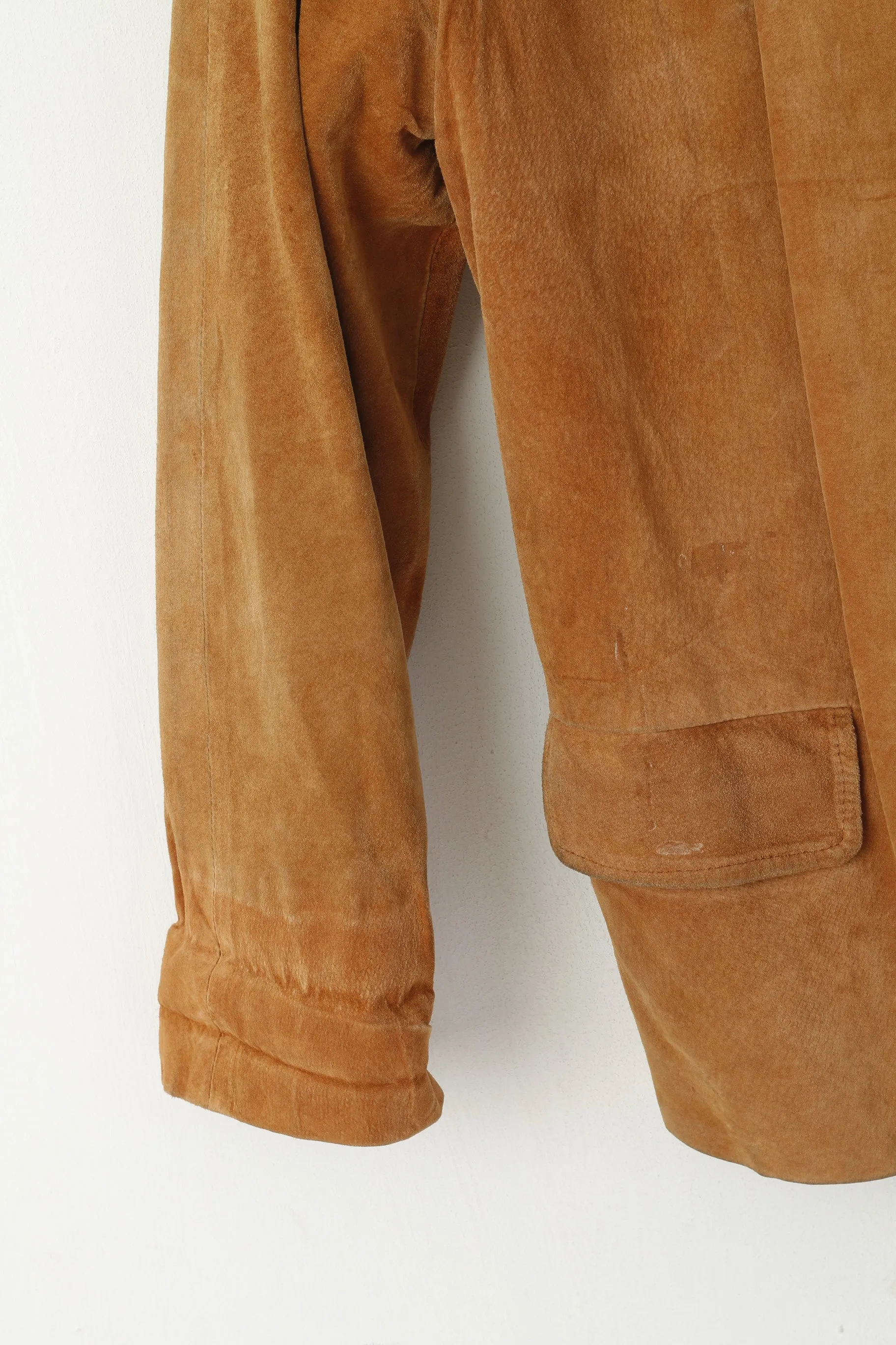 Good Time Women 38 M Leather Jacket Camel Vintage Suede Shoulder Pads Top