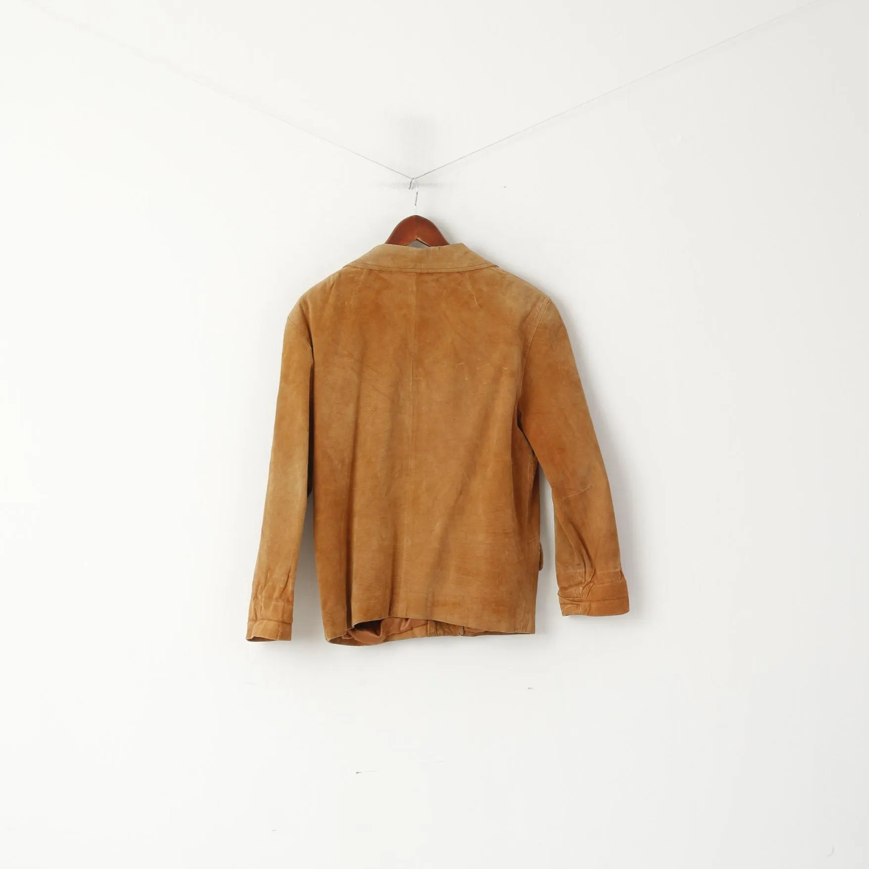 Good Time Women 38 M Leather Jacket Camel Vintage Suede Shoulder Pads Top