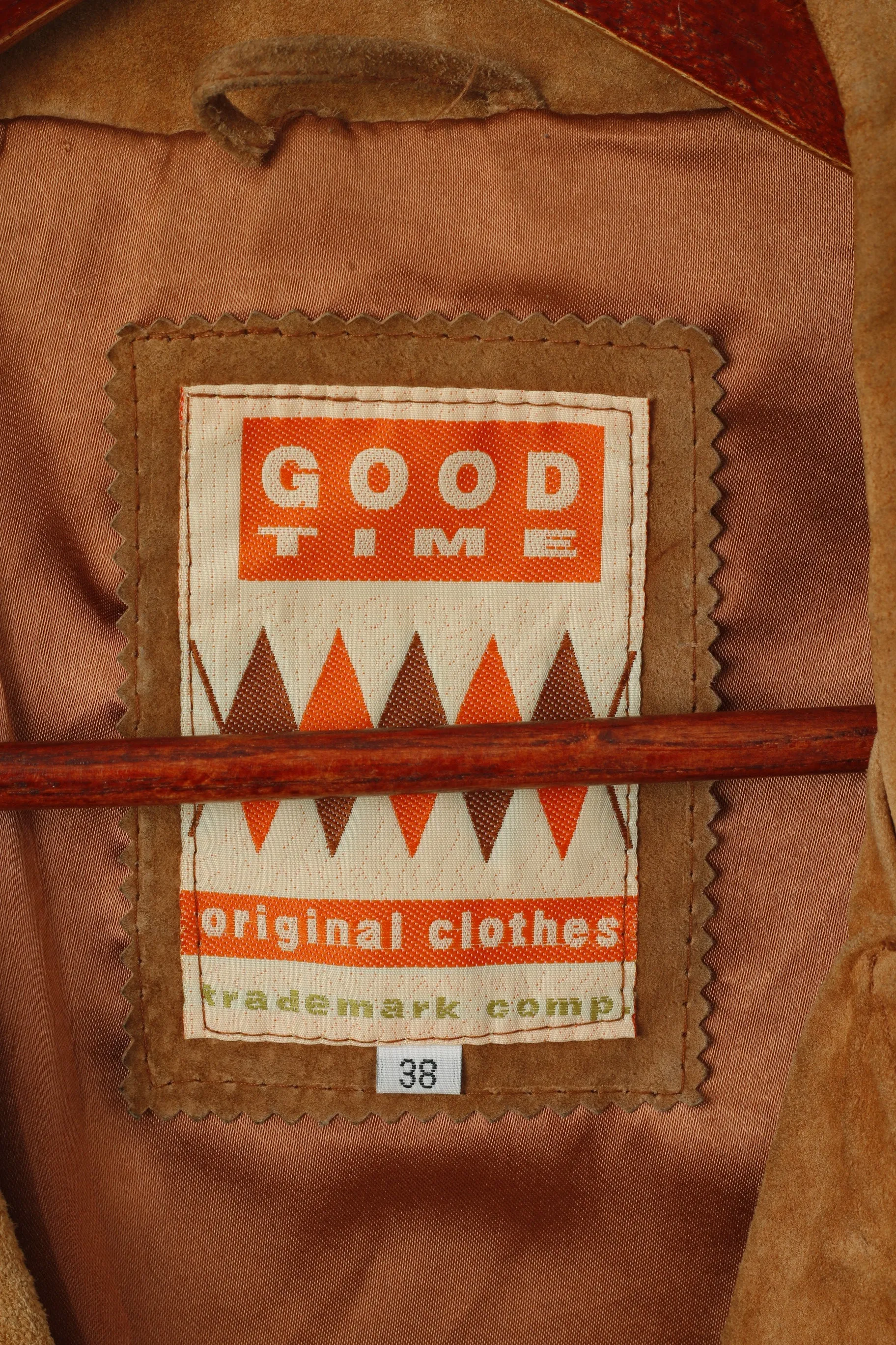 Good Time Women 38 M Leather Jacket Camel Vintage Suede Shoulder Pads Top