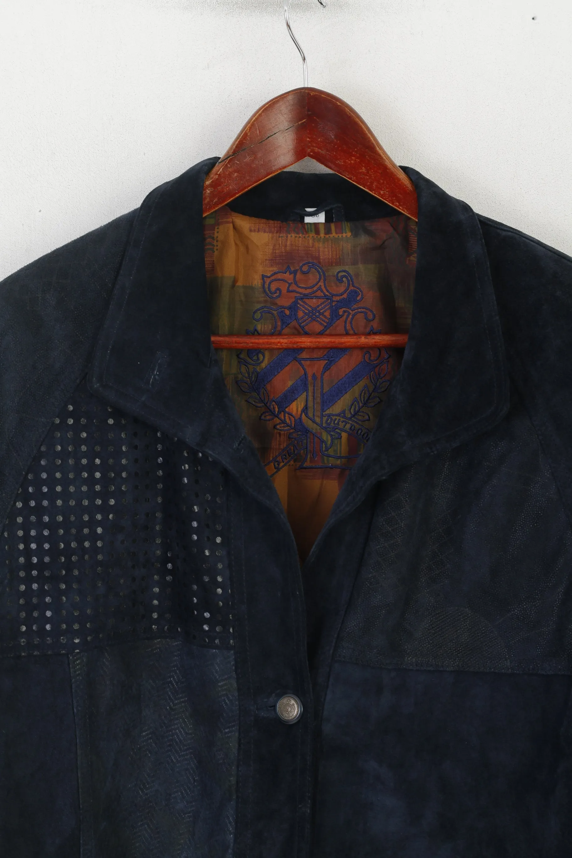 Great Outdoors Women 38 L Jacket Navy Leather Shiny Vintage Shoulder Pads Top