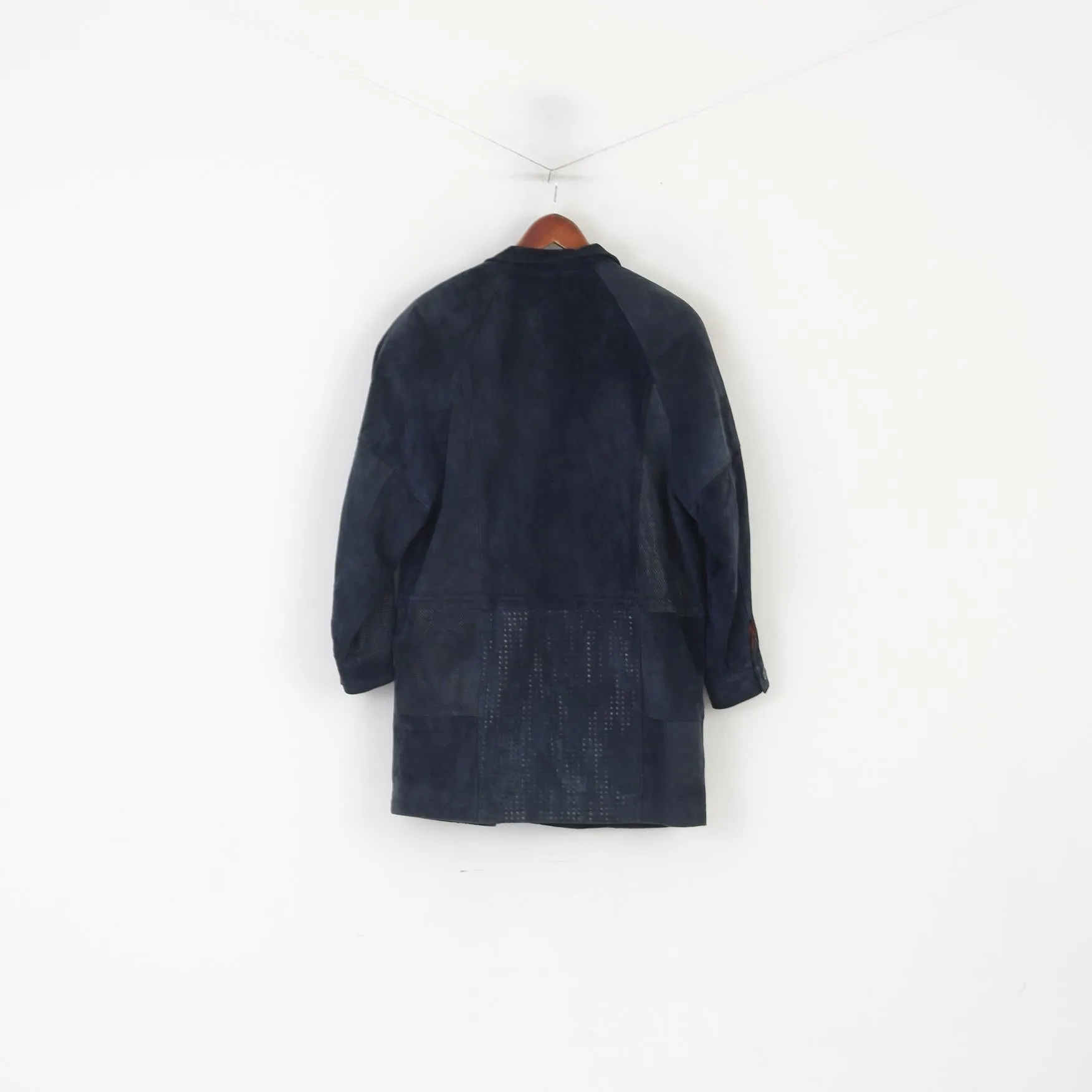Great Outdoors Women 38 L Jacket Navy Leather Shiny Vintage Shoulder Pads Top