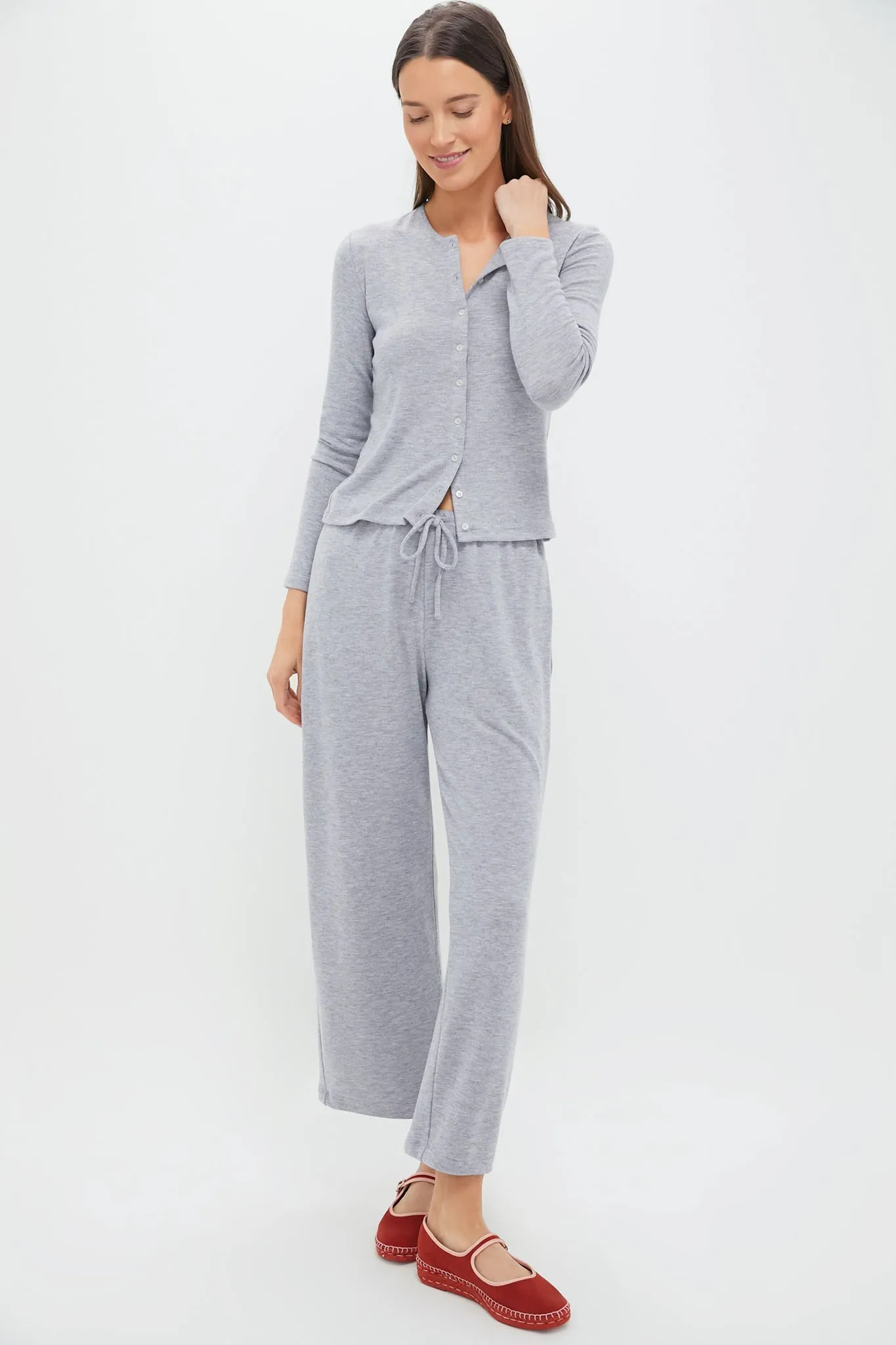 Grey Melange Lauren Crop Drawstring Pants