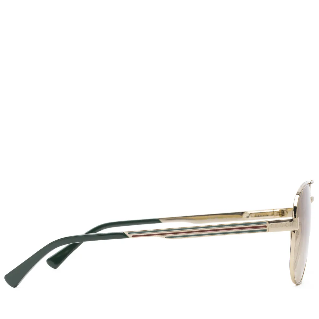Gucci Navigator Frame Sunglasses - Gold/Gradient Brown