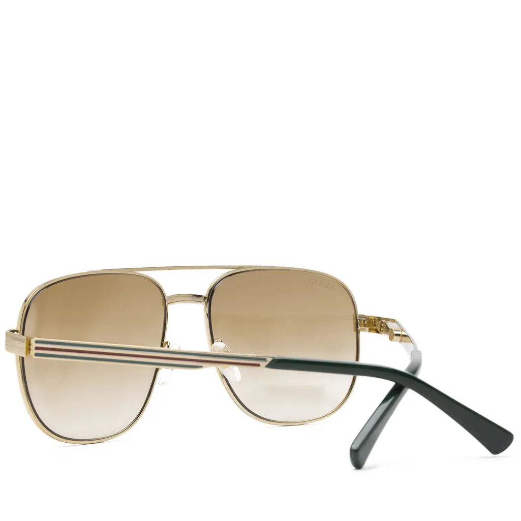 Gucci Navigator Frame Sunglasses - Gold/Gradient Brown