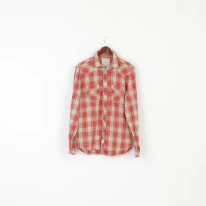 Guess Los Angeles Men M Casual Shirt Red Check Snaps Slim Fit Long Sleeve Cotton
