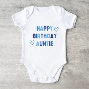 Happy Birthday Auntie Baby Vest White/Blue
