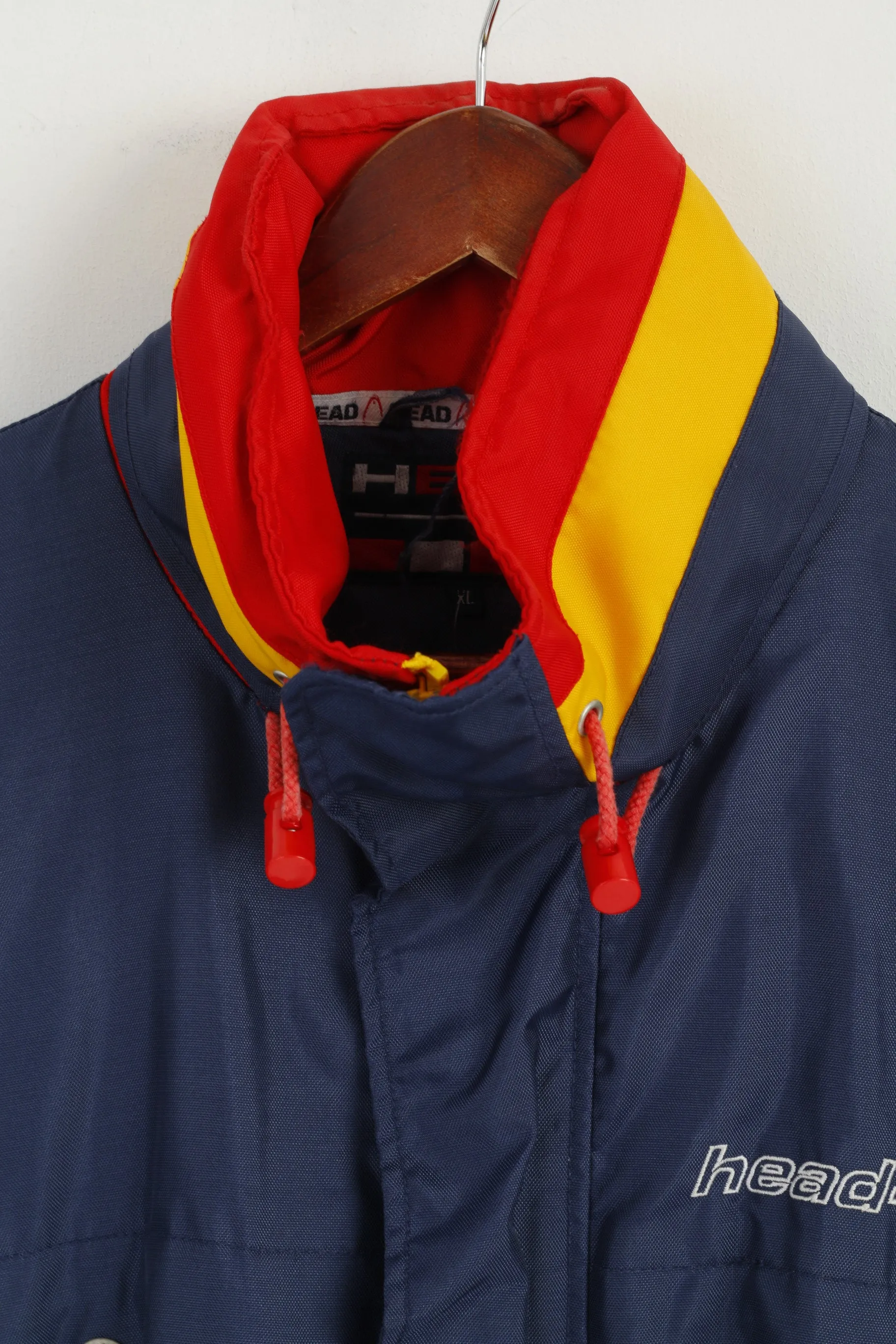 Head Men XL Jacket Navy Nylon Sport Hidden Hood Waterproof Vintage Top