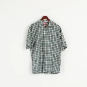 Helly Hansen Men M (L) Casual Shirt Green Check Short Sleeve Cotton Outdoor Top