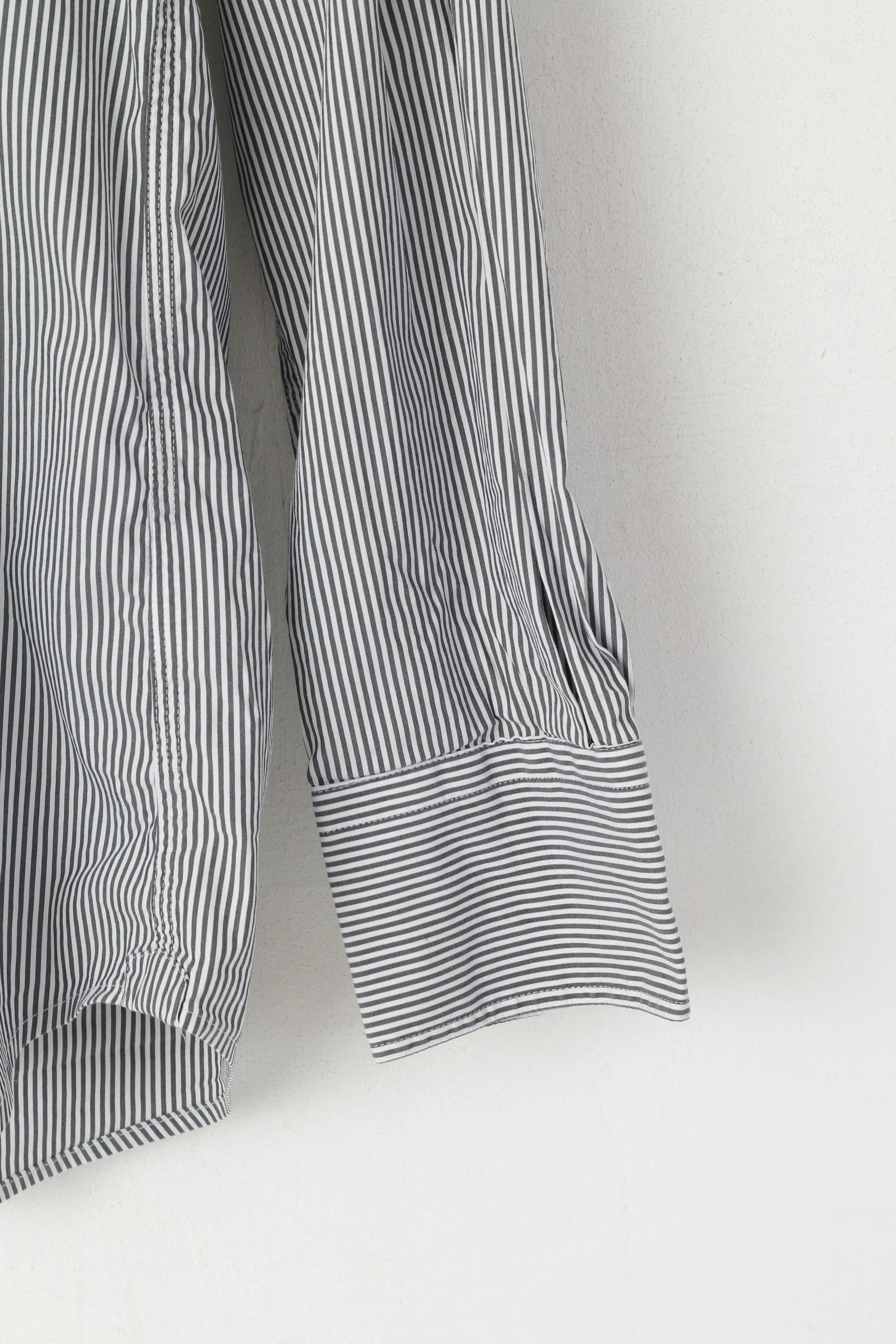 Henri Lloyd Men L Casual Shirt Gray Striped Cotton Regular Fit Long Sleeve Lotus Team Top
