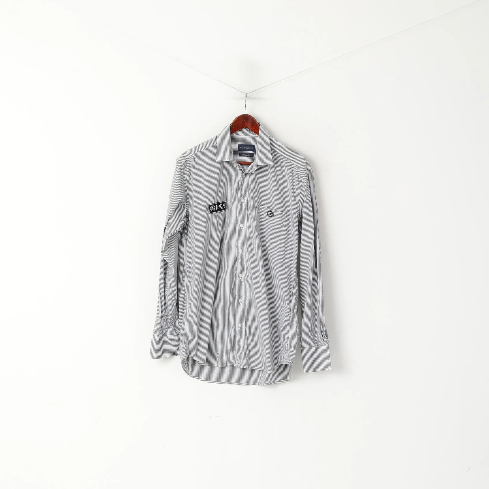 Henri Lloyd Men L Casual Shirt Gray Striped Cotton Regular Fit Long Sleeve Lotus Team Top