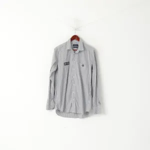 Henri Lloyd Men L Casual Shirt Gray Striped Cotton Regular Fit Long Sleeve Lotus Team Top