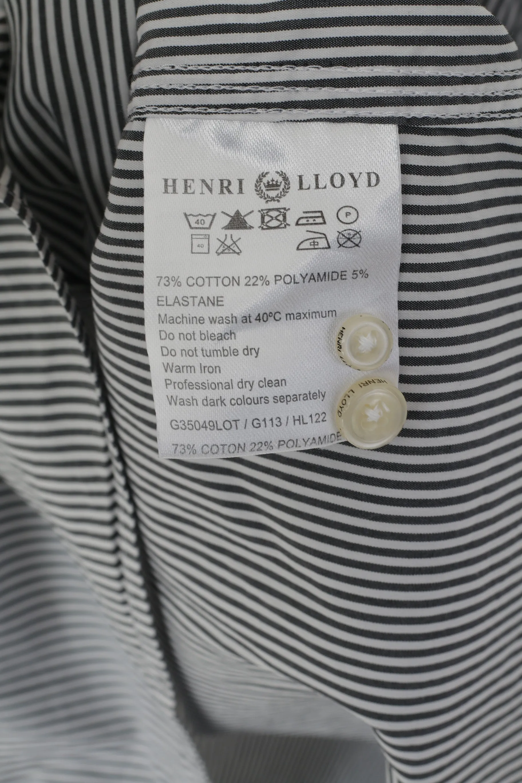 Henri Lloyd Men L Casual Shirt Gray Striped Cotton Regular Fit Long Sleeve Lotus Team Top