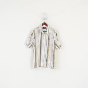Henri Lloyd Men XL (L) Casual Shirt Beige Cotton Striped Detailed Buttons Retro Top