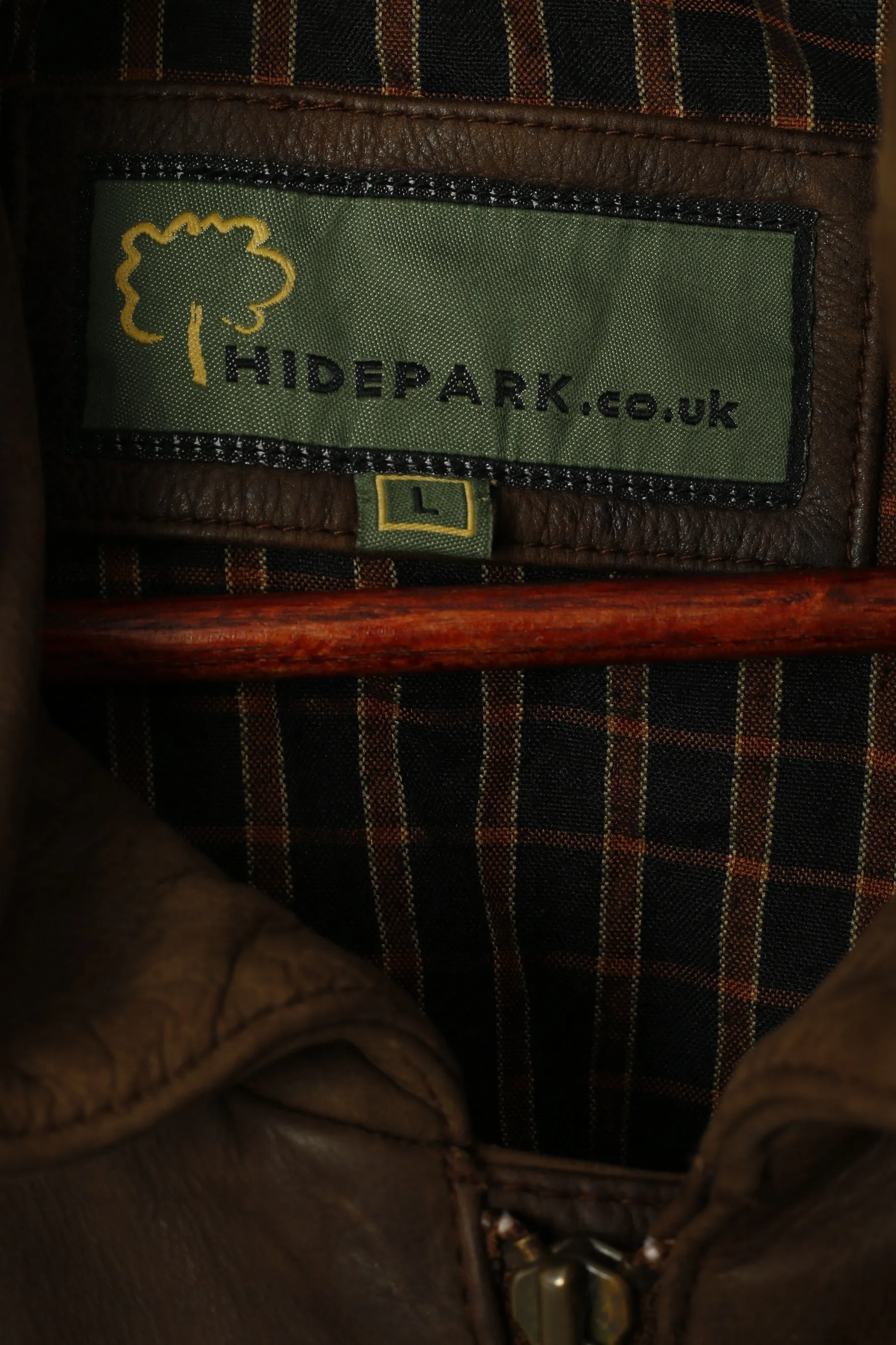 Hide Park Men L Jacket Brown Leather Full Zipper Snap Pockets Classic Top