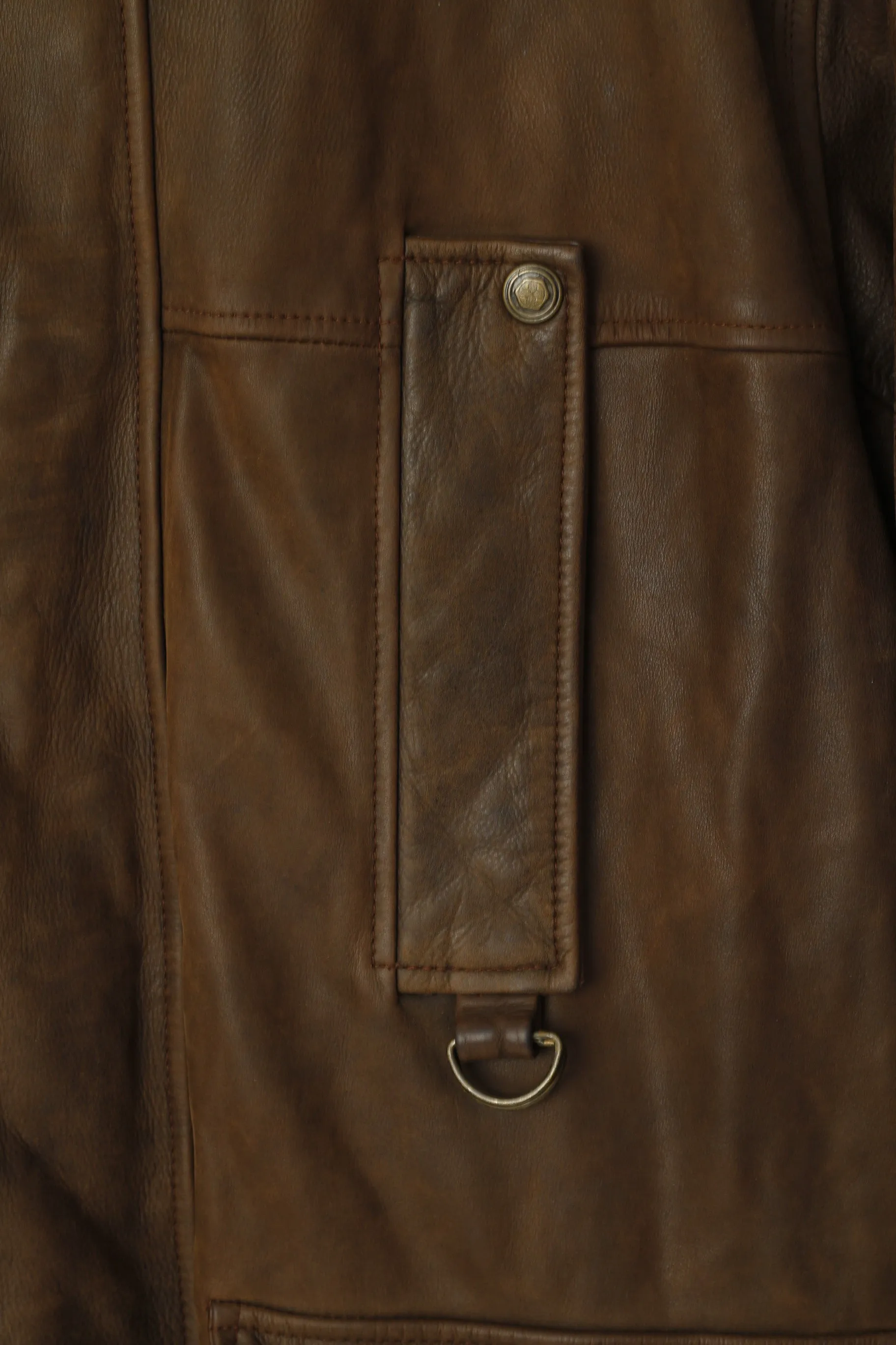 Hide Park Men L Jacket Brown Leather Full Zipper Snap Pockets Classic Top
