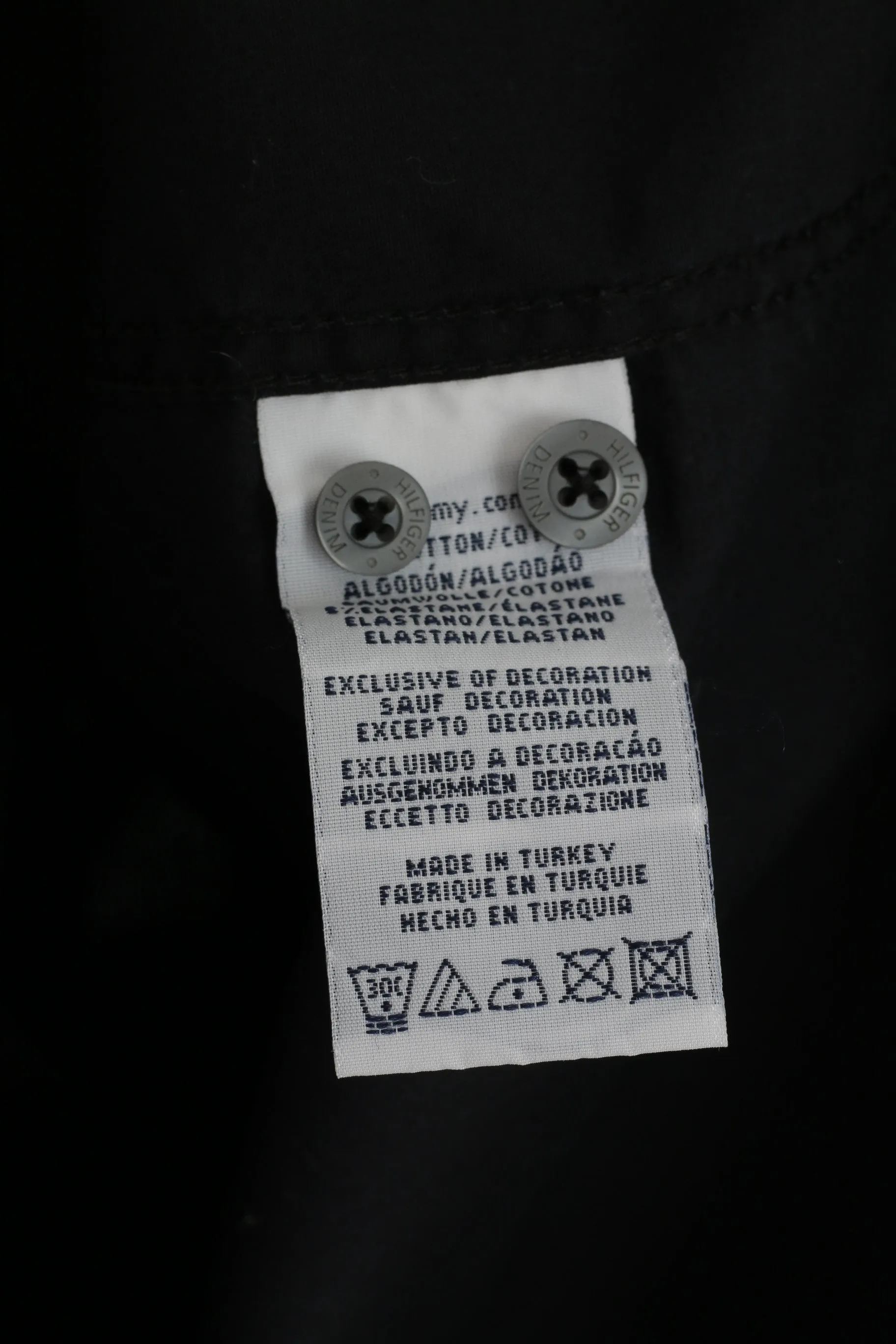 Hilfiger Denim Men M Casual Shirt Black Fit Cotton Cuff Long Sleeve Detailed Buttons Top