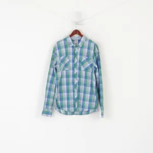 Hilfiger Denim Men XL (L) Casual Shirt Blue Cotton Checkered Button Down Collar Top