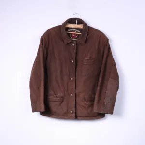 HM Leather System Fashion Styled For Europe Women L Leather Jacket Brown Full Zipper Biker Top